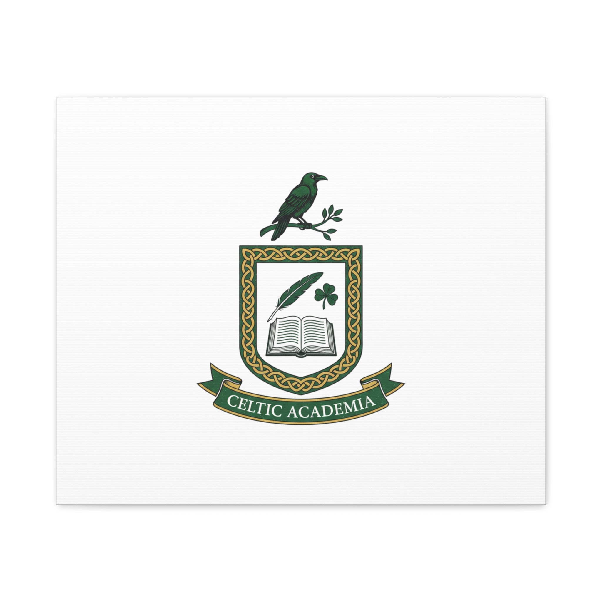 Celtic Academia Crest Canvas | Irish Heritage, Dark Emerald Gaelic Library