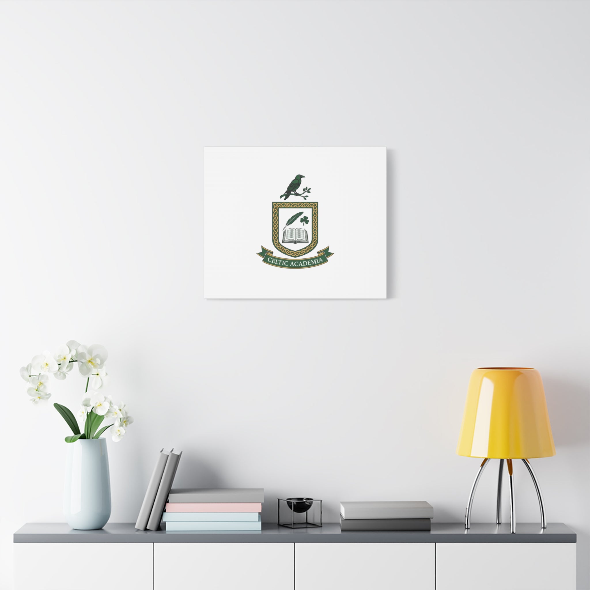 Celtic Academia Crest Canvas | Irish Heritage, Dark Emerald Gaelic Library