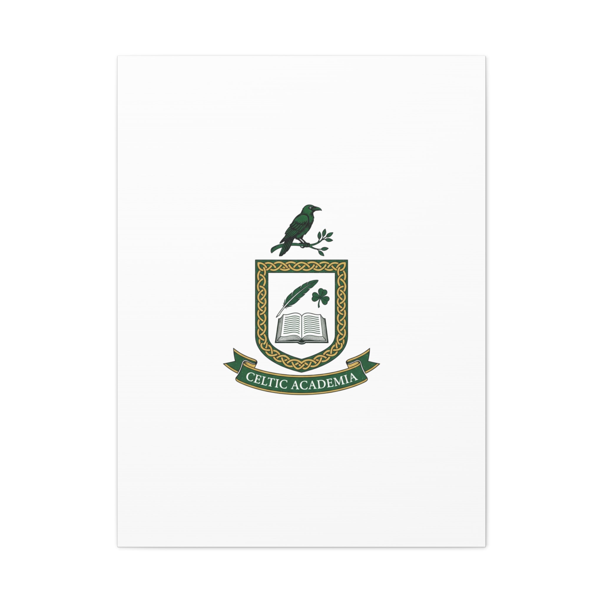 Celtic Academia Crest Canvas | Irish Heritage, Dark Emerald Gaelic Library