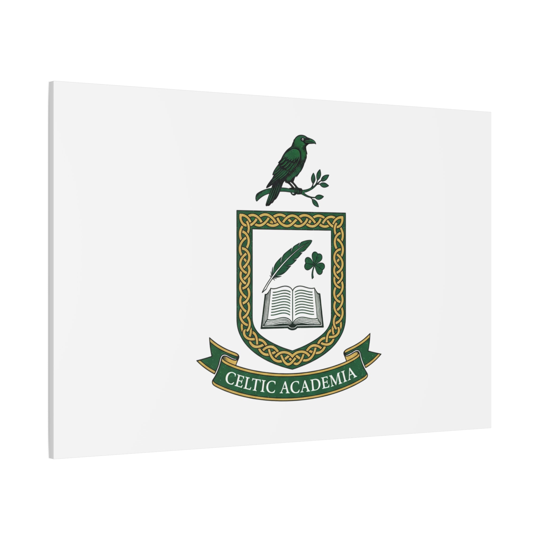 Celtic Academia Crest Canvas | Irish Heritage, Dark Emerald Gaelic Library