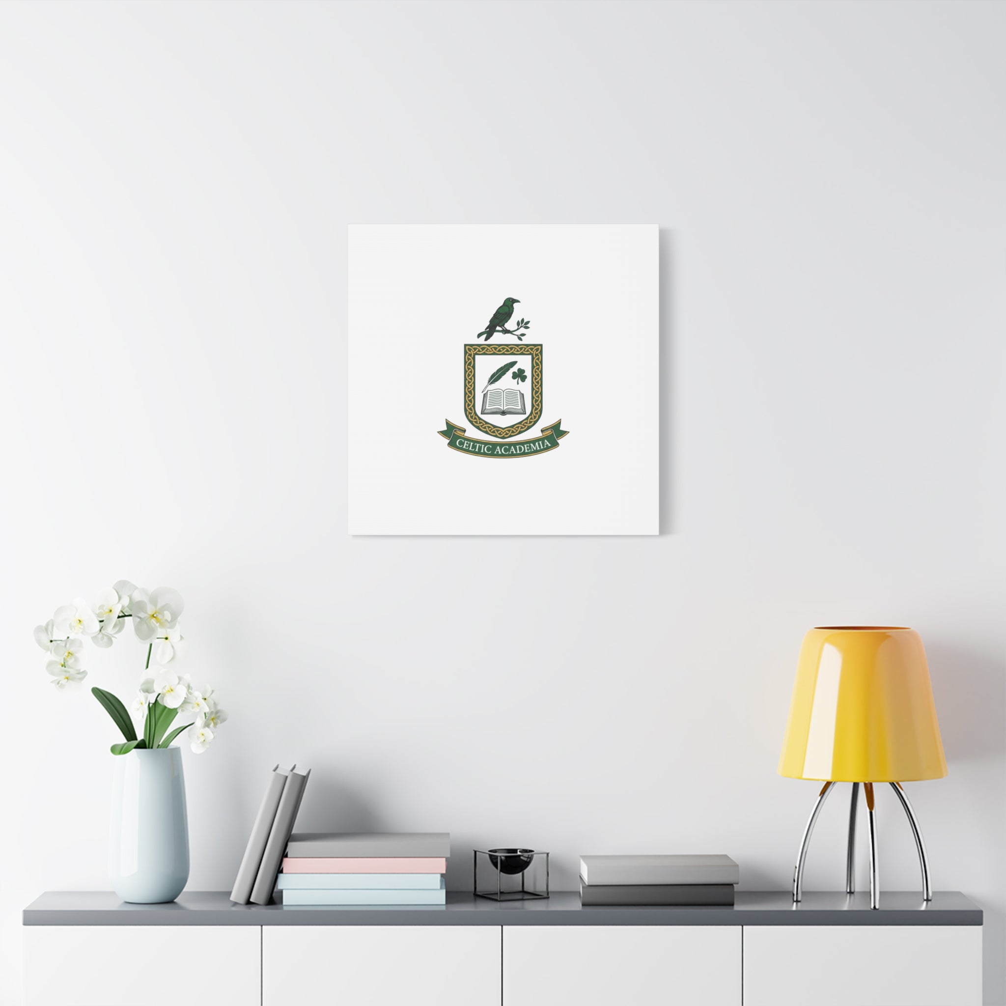 Celtic Academia Crest Canvas | Irish Heritage, Dark Emerald Gaelic Library