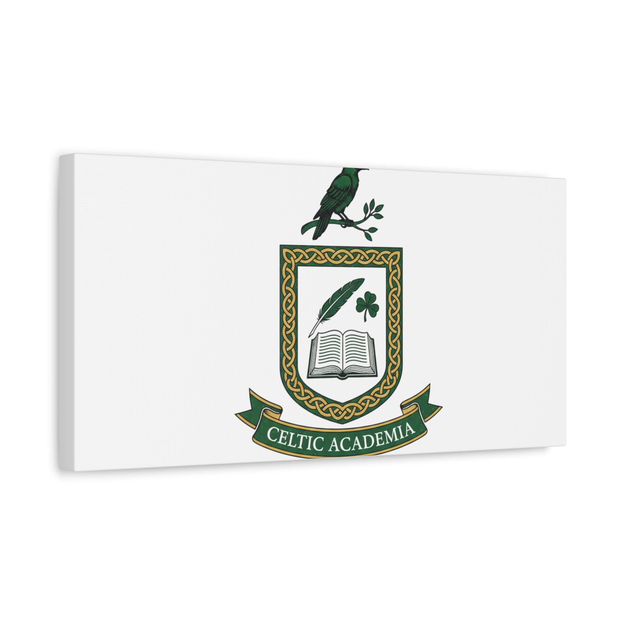 Celtic Academia Crest Canvas | Irish Heritage, Dark Emerald Gaelic Library