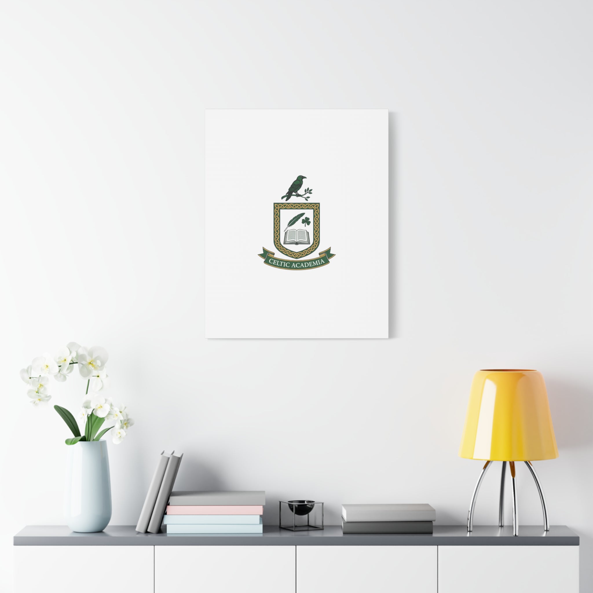 Celtic Academia Crest Canvas | Irish Heritage, Dark Emerald Gaelic Library