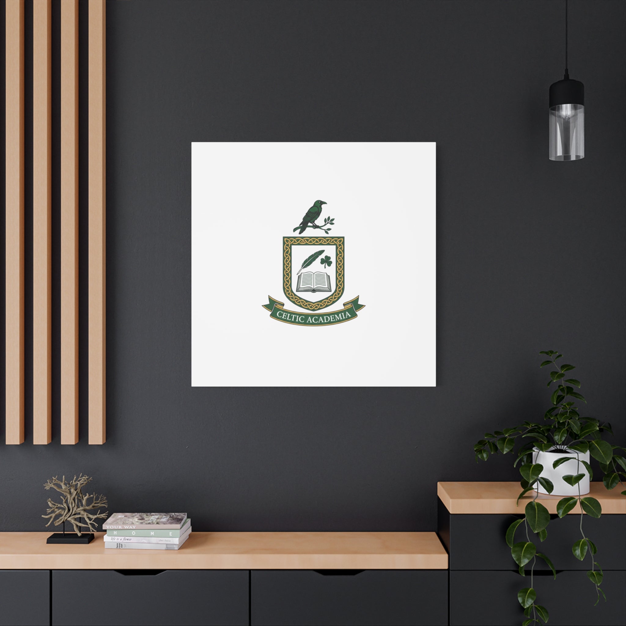 Celtic Academia Crest Canvas | Irish Heritage, Dark Emerald Gaelic Library