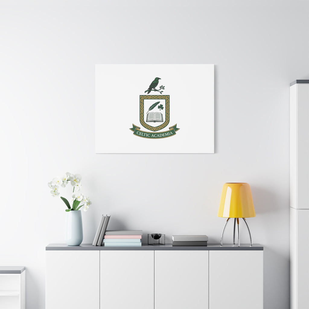 Celtic Academia Crest Canvas | Irish Heritage, Dark Emerald Gaelic Library