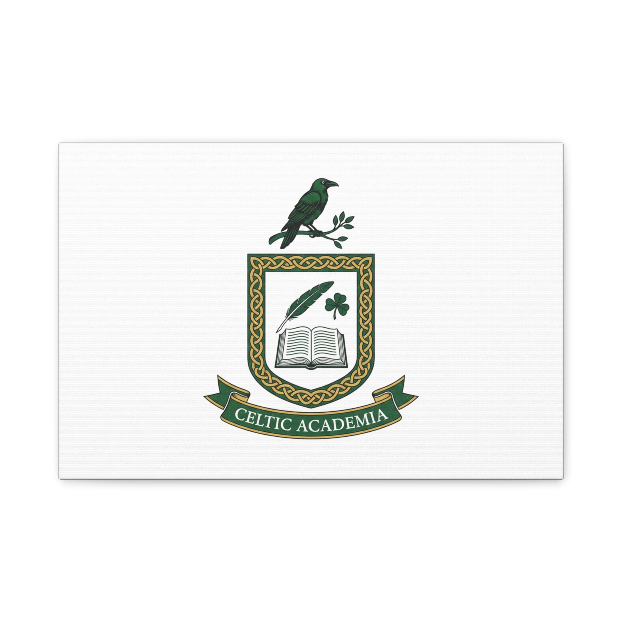 Celtic Academia Crest Canvas | Irish Heritage, Dark Emerald Gaelic Library