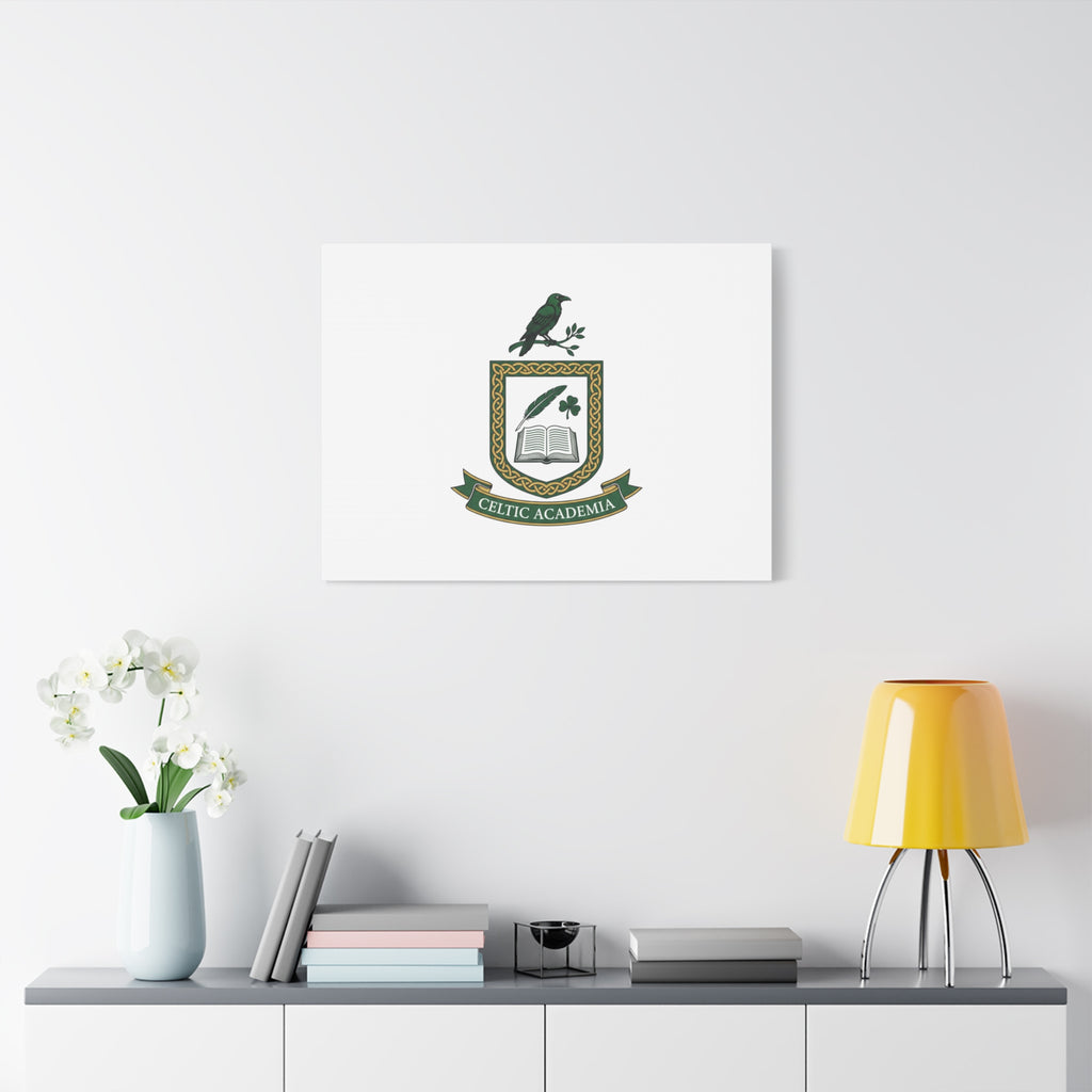 Celtic Academia Crest Canvas | Irish Heritage, Dark Emerald Gaelic Library
