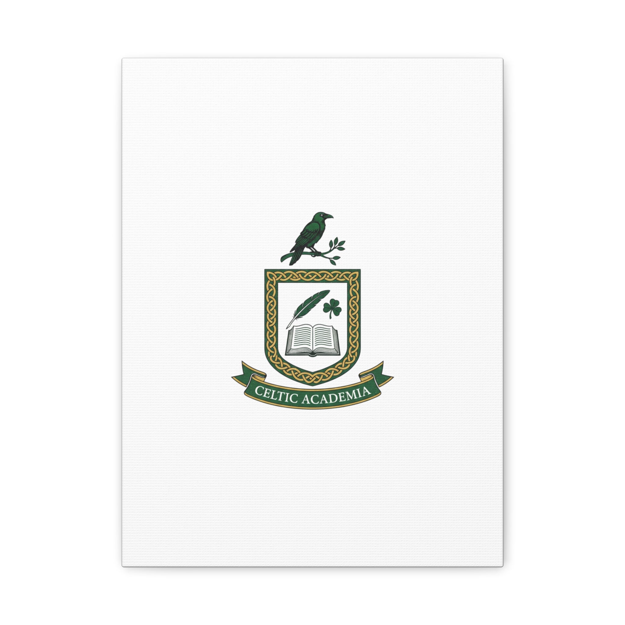 Celtic Academia Crest Canvas | Irish Heritage, Dark Emerald Gaelic Library