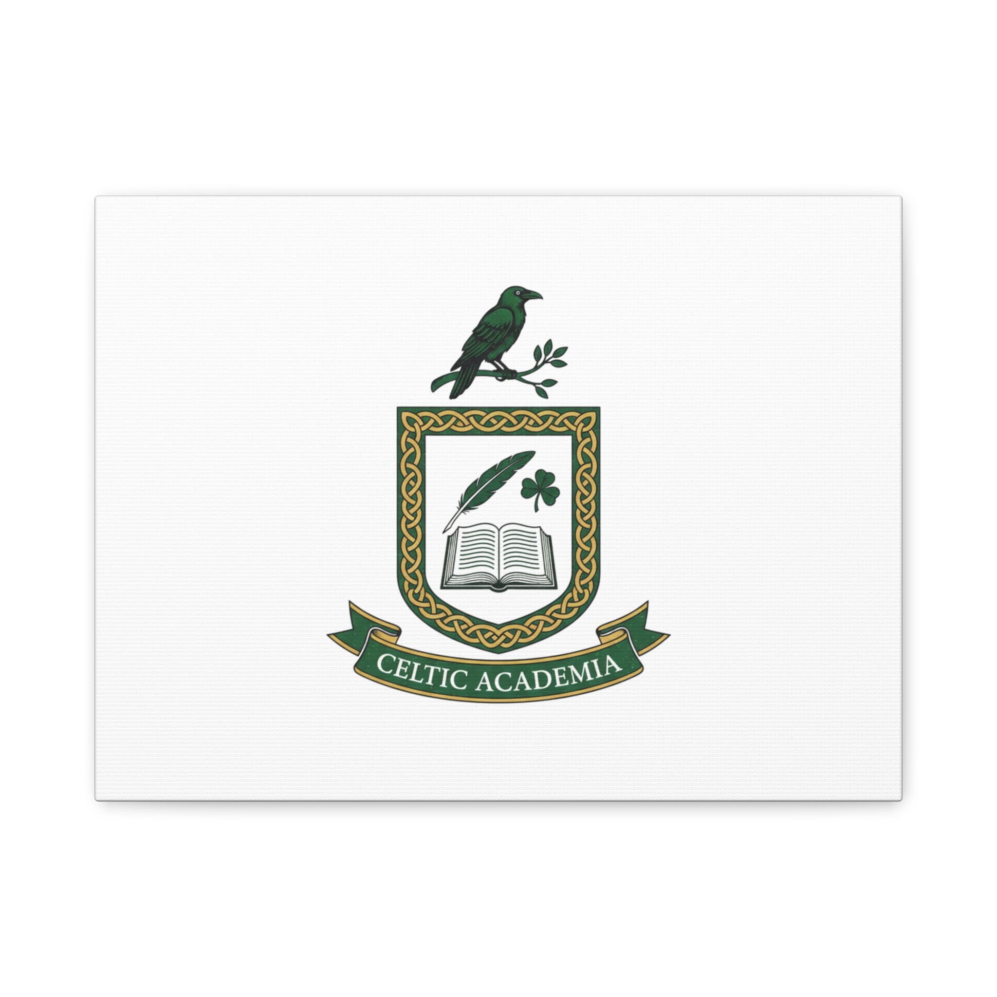 Celtic Academia Crest Canvas | Irish Heritage, Dark Emerald Gaelic Library