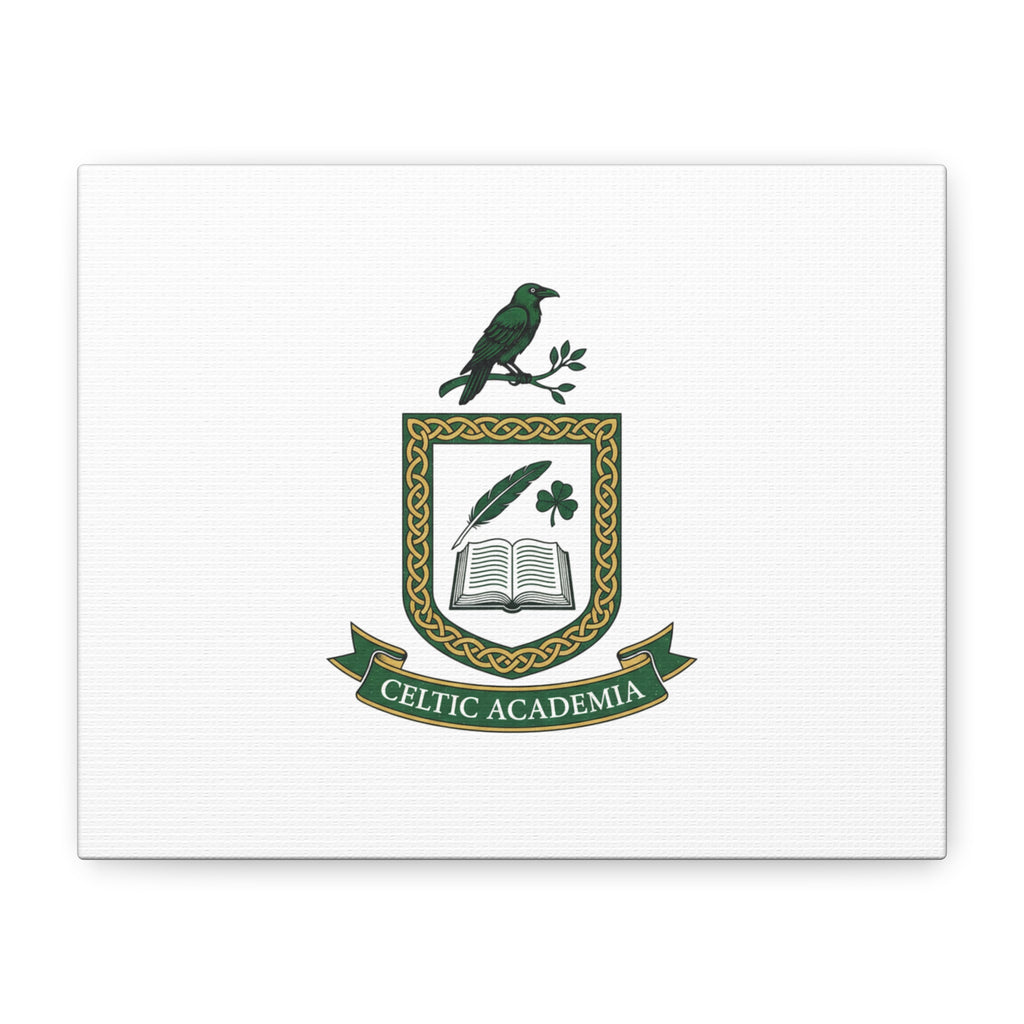 Celtic Academia Crest Canvas | Irish Heritage, Dark Emerald Gaelic Library