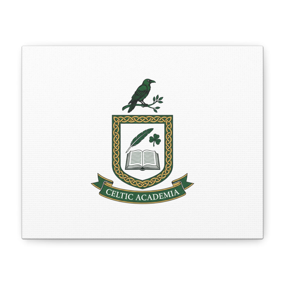 Celtic Academia Crest Canvas | Irish Heritage, Dark Emerald Gaelic Library