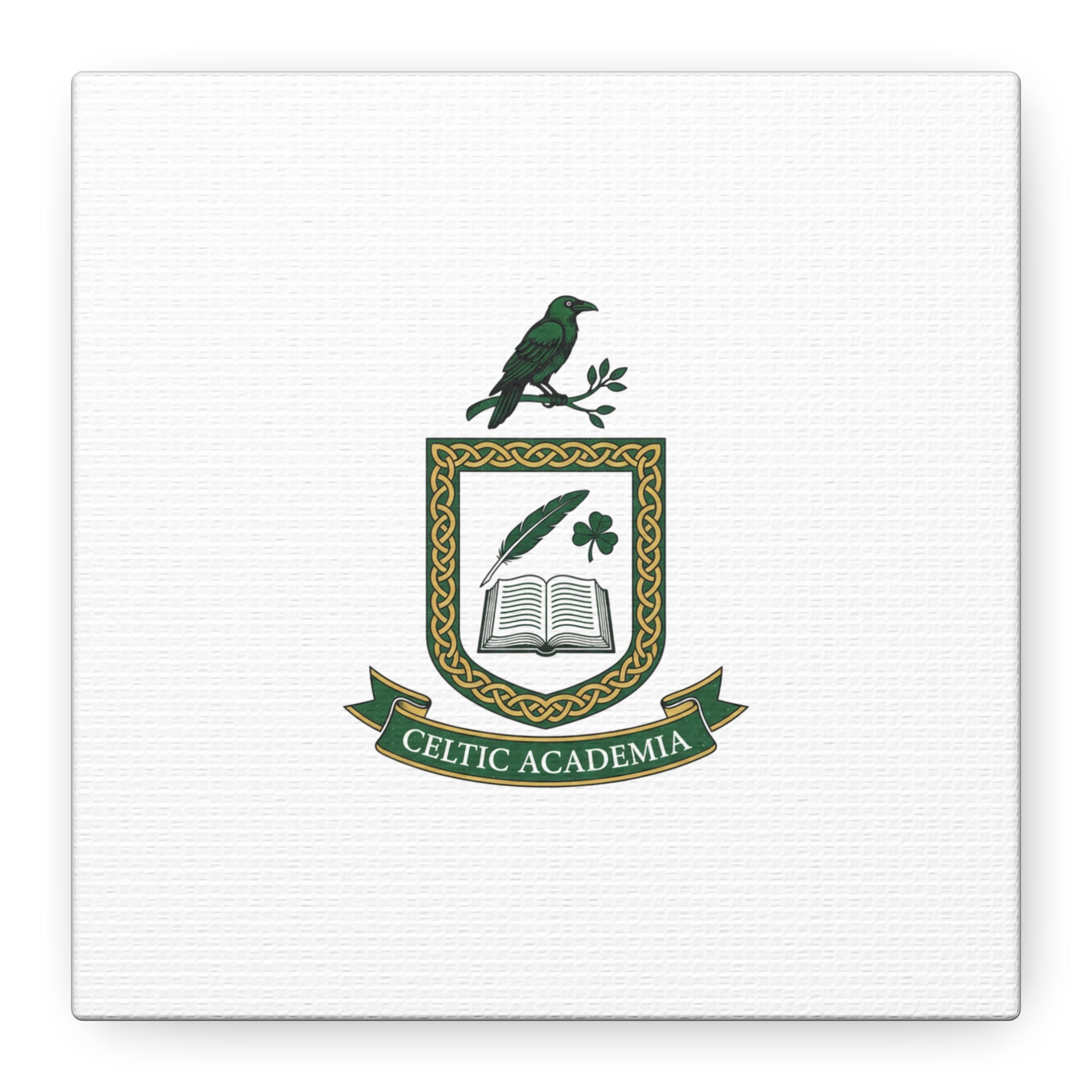 Celtic Academia Crest Canvas | Irish Heritage, Dark Emerald Gaelic Library