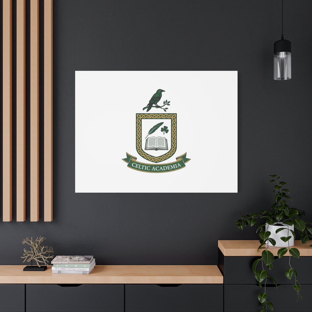Celtic Academia Crest Canvas | Irish Heritage, Dark Emerald Gaelic Library