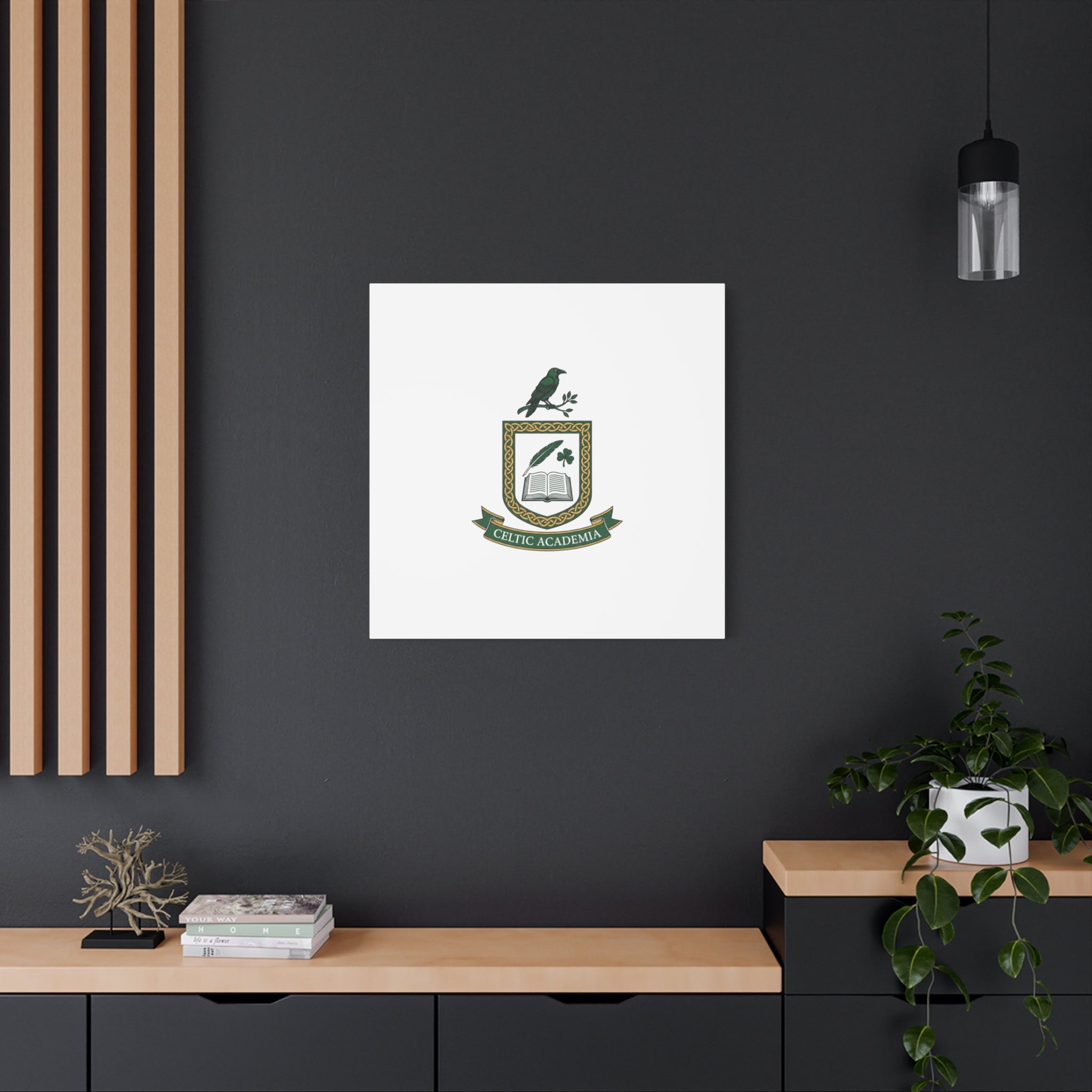 Celtic Academia Crest Canvas | Irish Heritage, Dark Emerald Gaelic Library