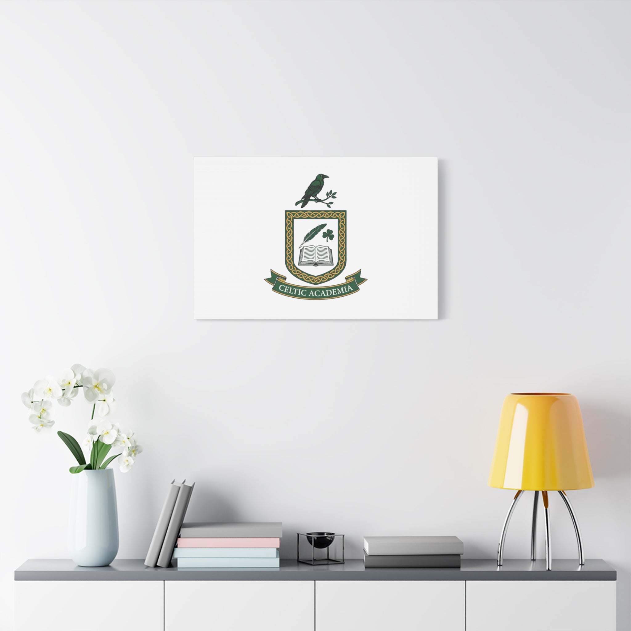 Celtic Academia Crest Canvas | Irish Heritage, Dark Emerald Gaelic Library