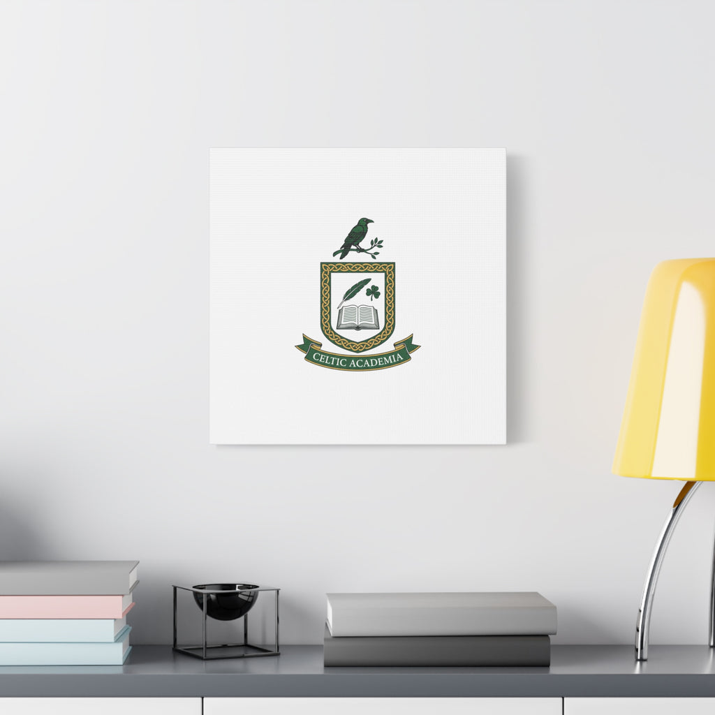 Celtic Academia Crest Canvas | Irish Heritage, Dark Emerald Gaelic Library