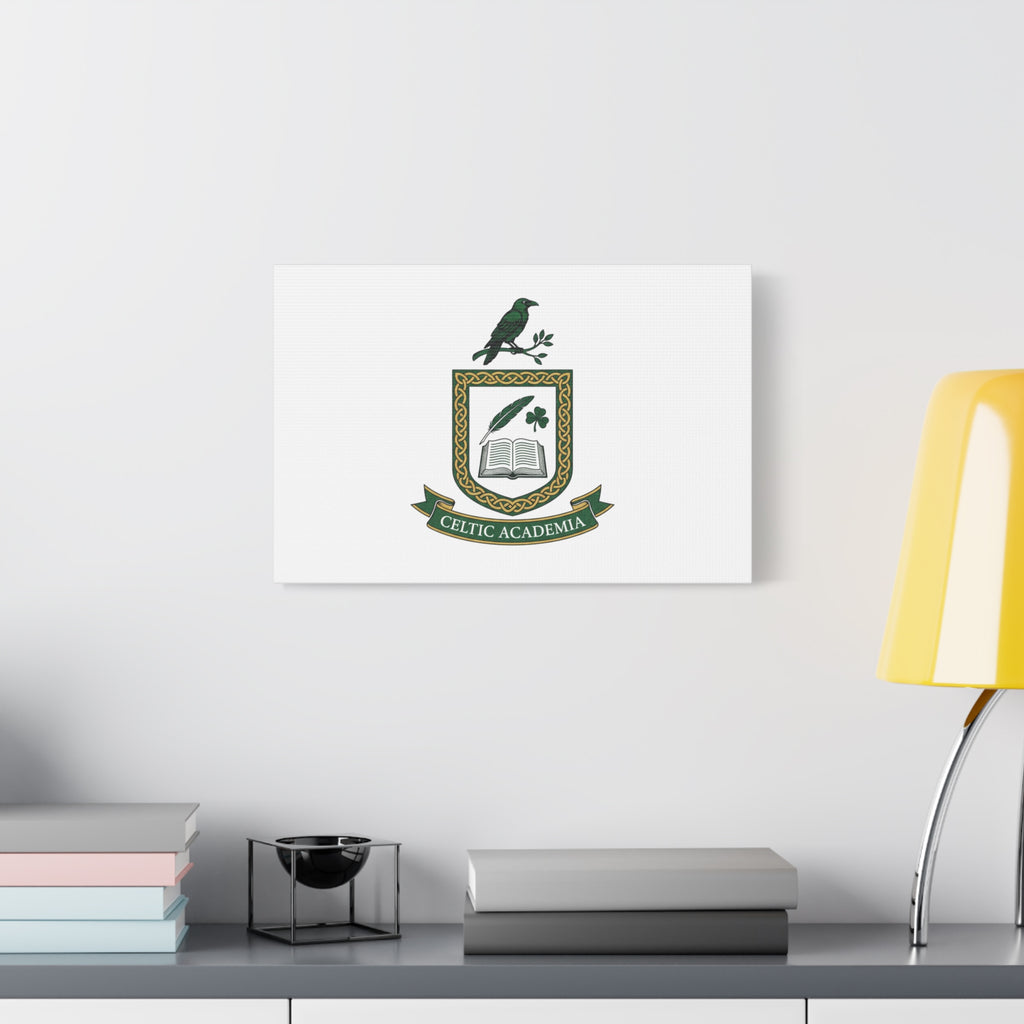 Celtic Academia Crest Canvas | Irish Heritage, Dark Emerald Gaelic Library