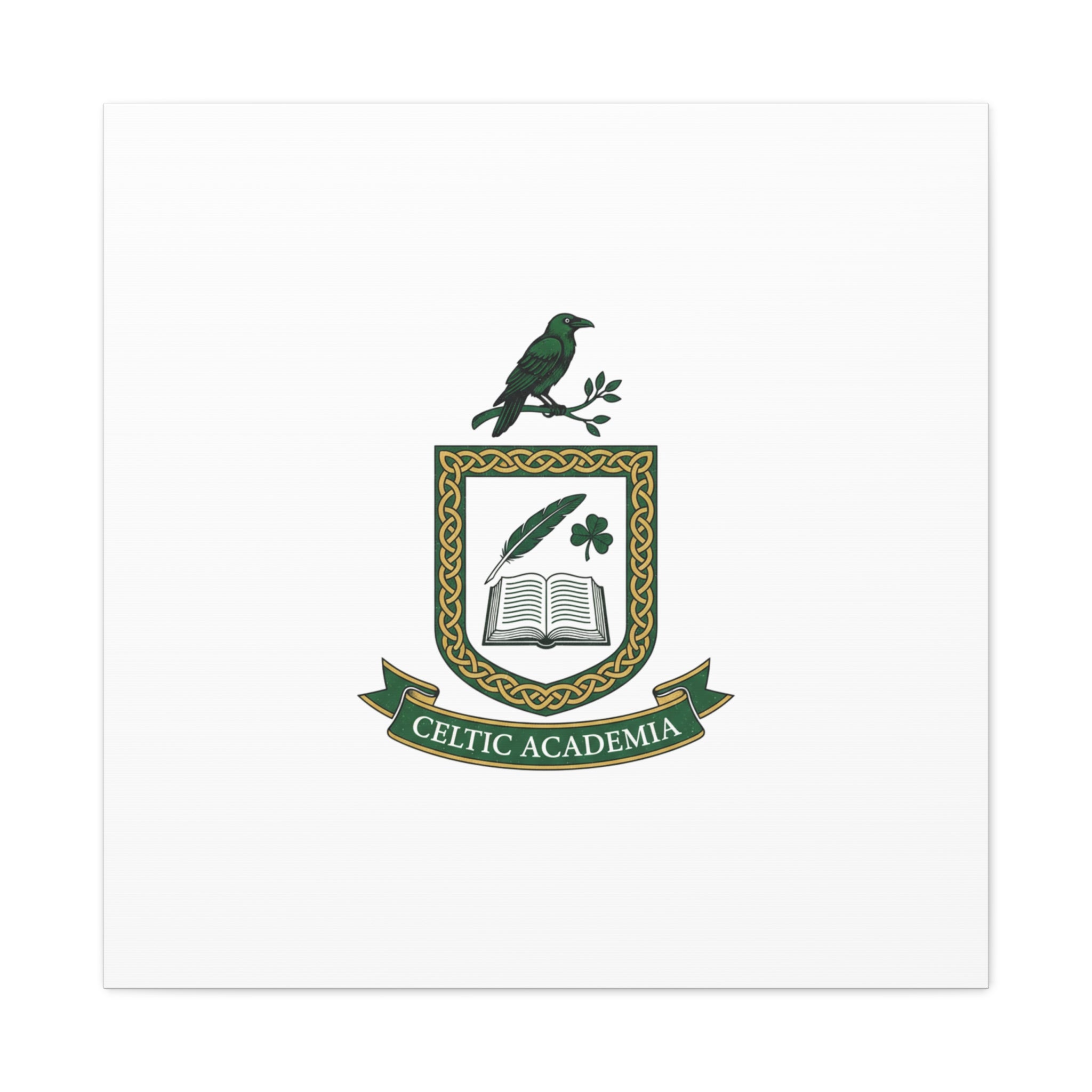 Celtic Academia Crest Canvas | Irish Heritage, Dark Emerald Gaelic Library