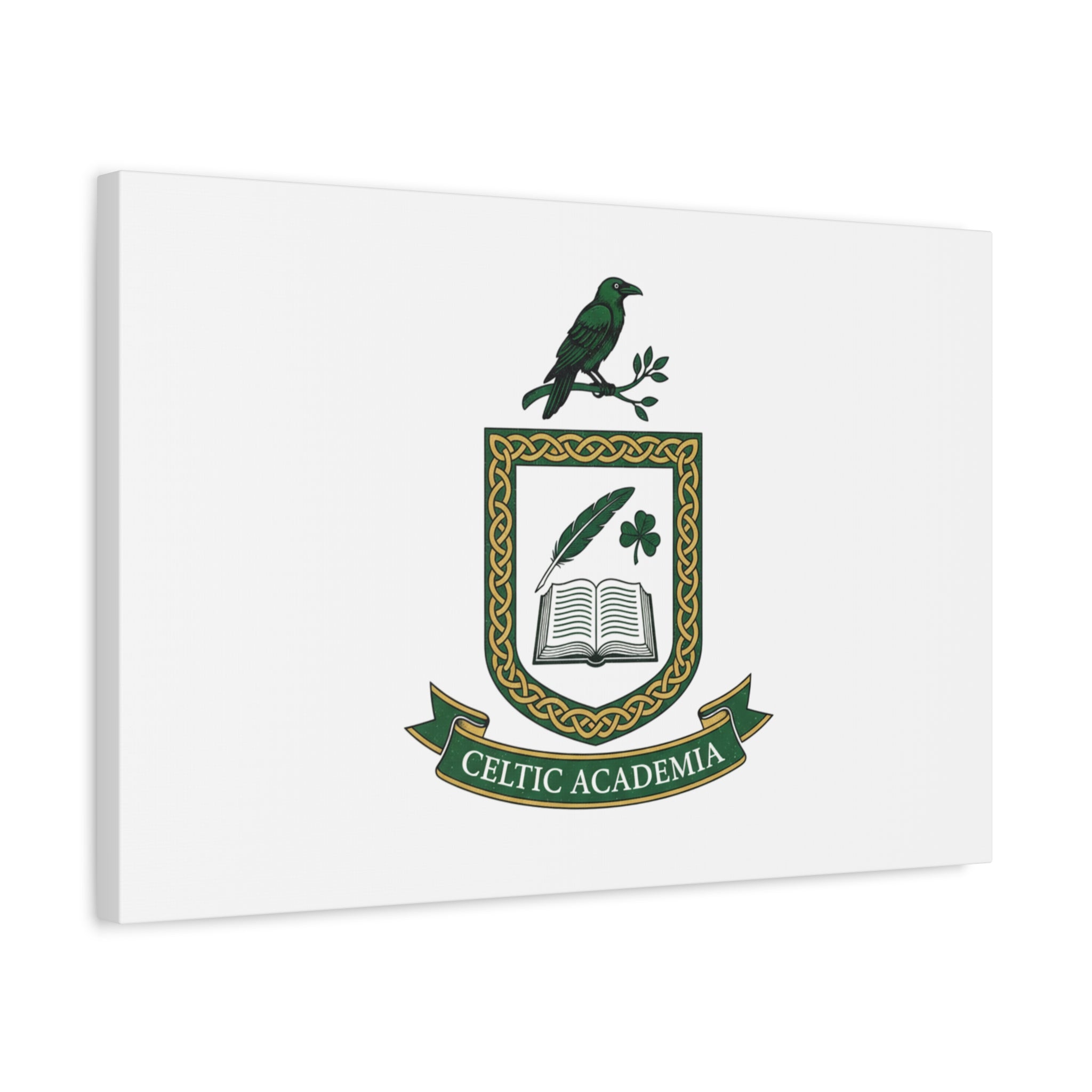 Celtic Academia Crest Canvas | Irish Heritage, Dark Emerald Gaelic Library