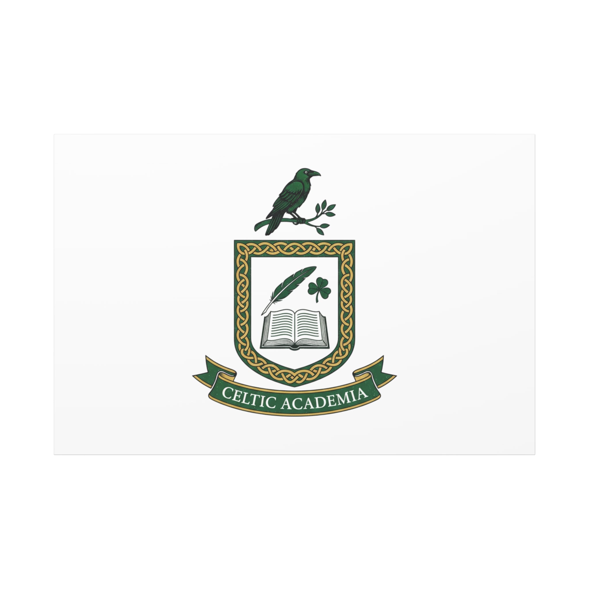 Celtic Academia Crest Canvas | Irish Heritage, Dark Emerald Gaelic Library
