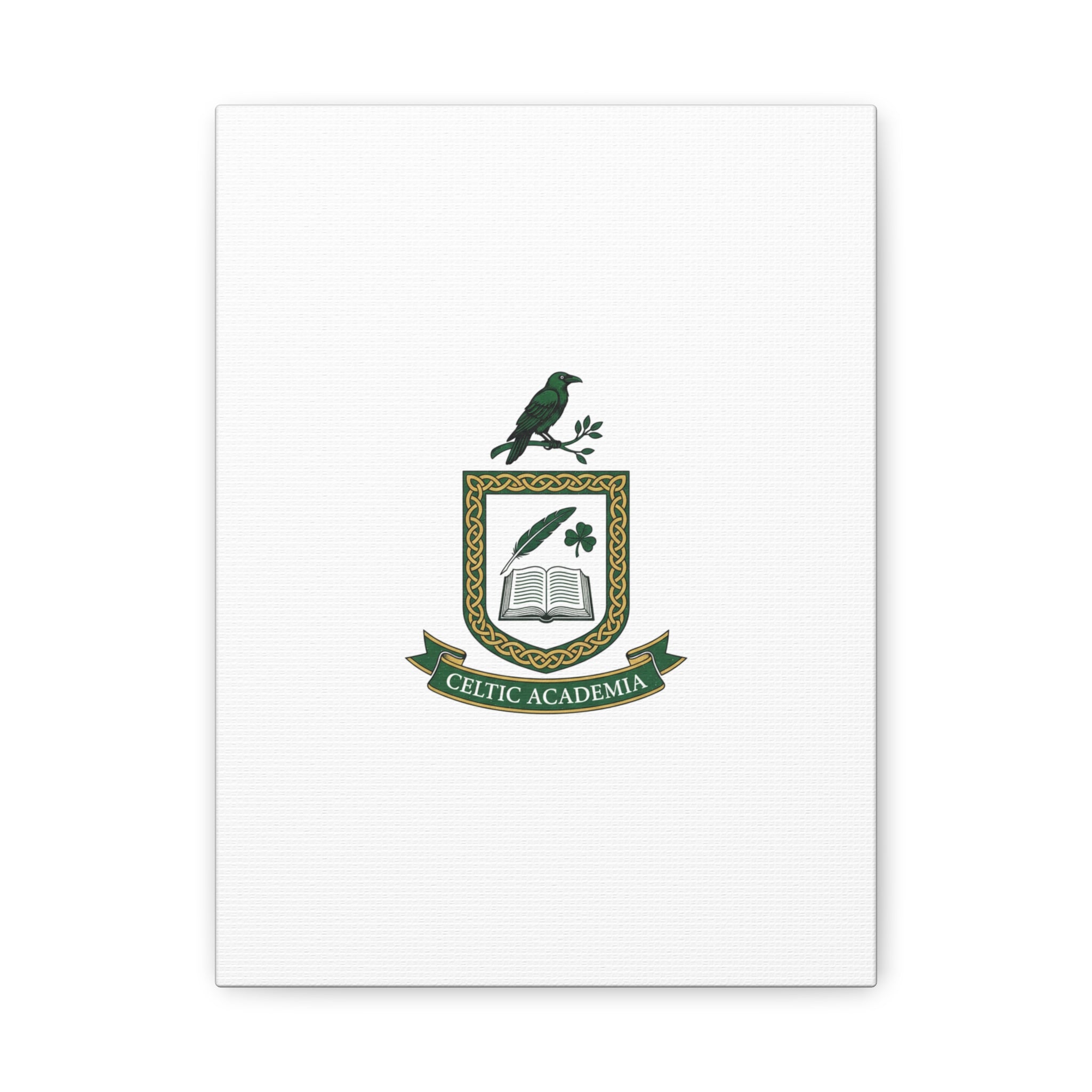 Celtic Academia Crest Canvas | Irish Heritage, Dark Emerald Gaelic Library