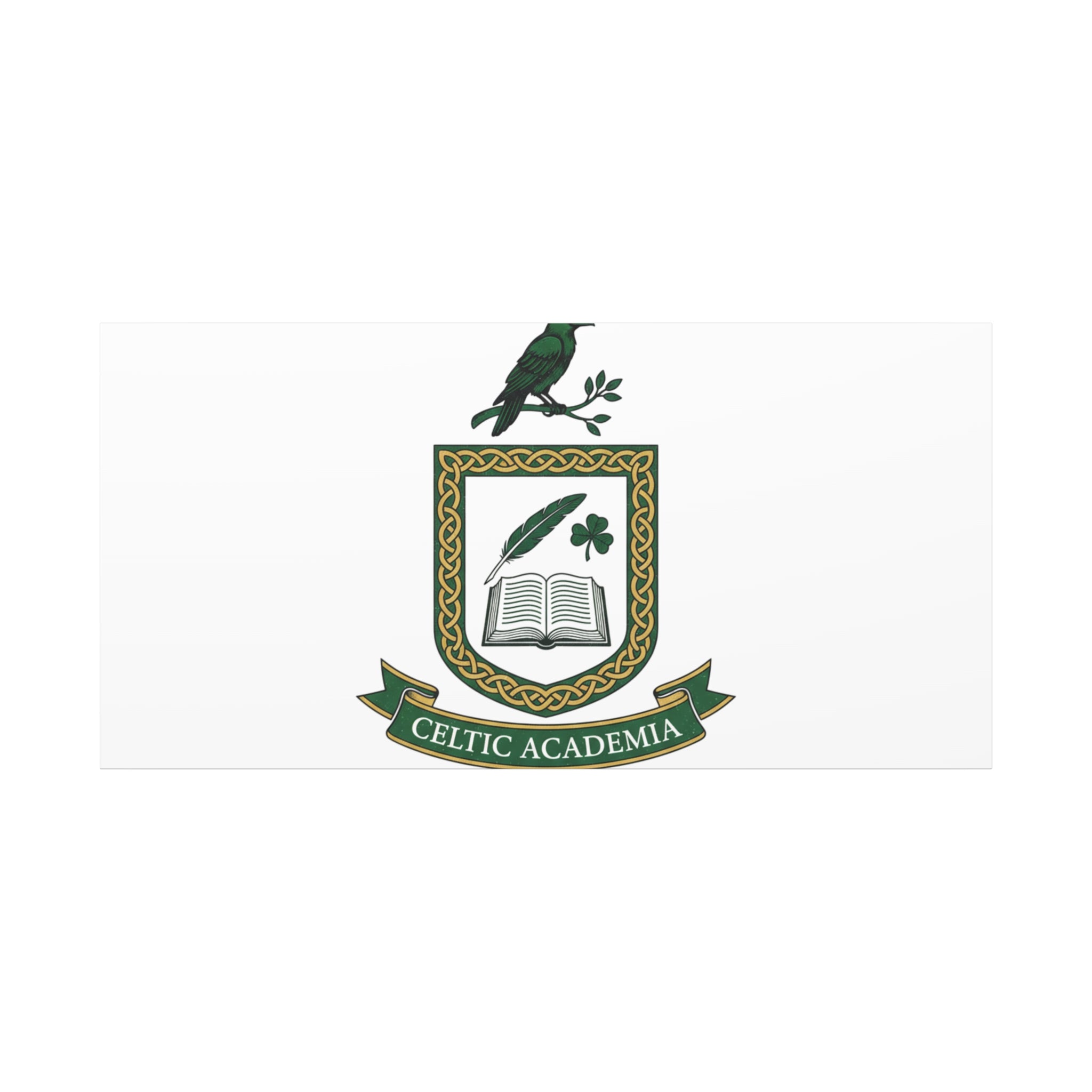 Celtic Academia Crest Canvas | Irish Heritage, Dark Emerald Gaelic Library