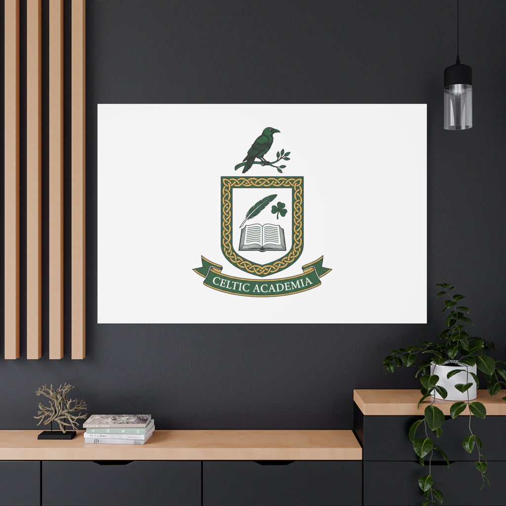 Celtic Academia Crest Canvas | Irish Heritage, Dark Emerald Gaelic Library