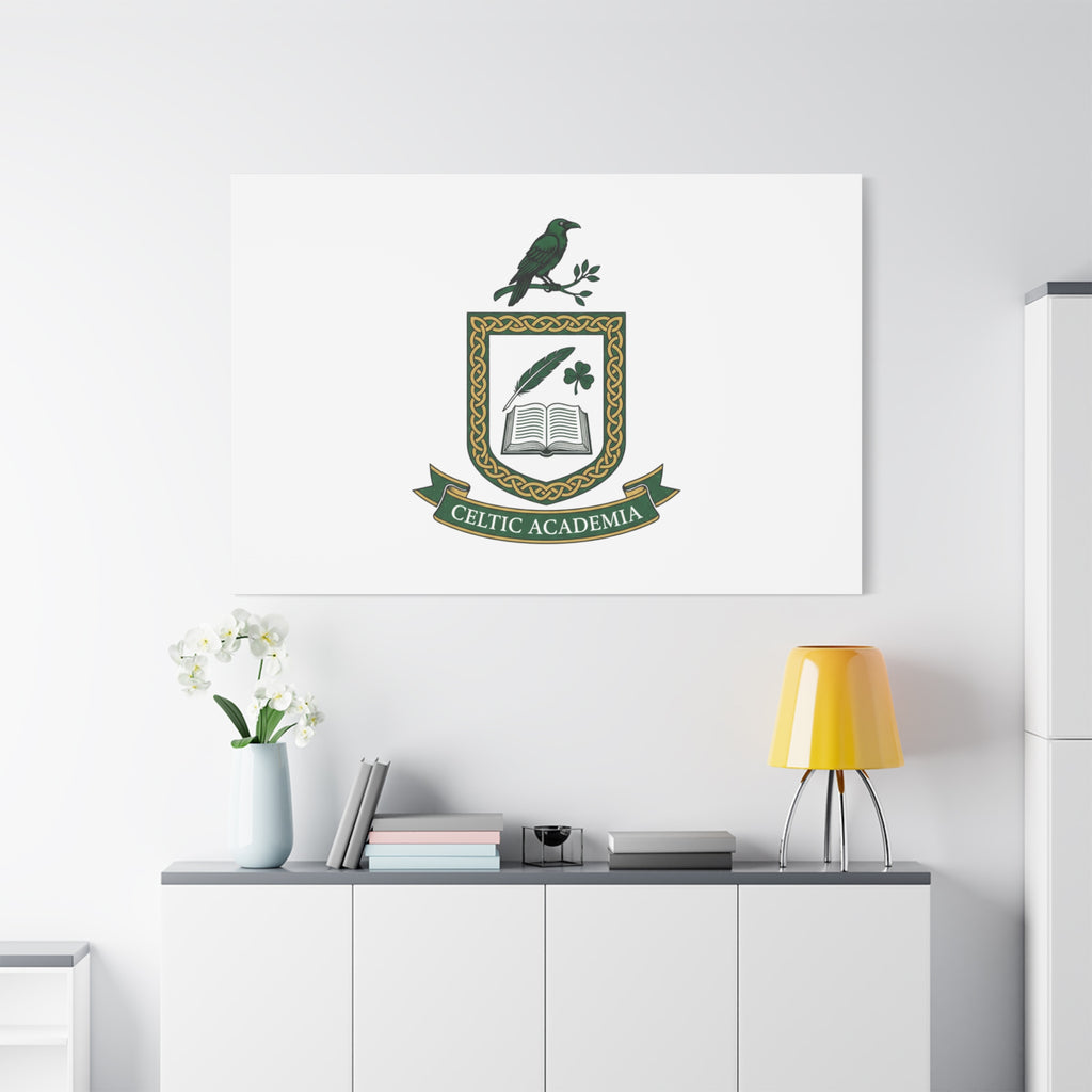 Celtic Academia Crest Canvas | Irish Heritage, Dark Emerald Gaelic Library