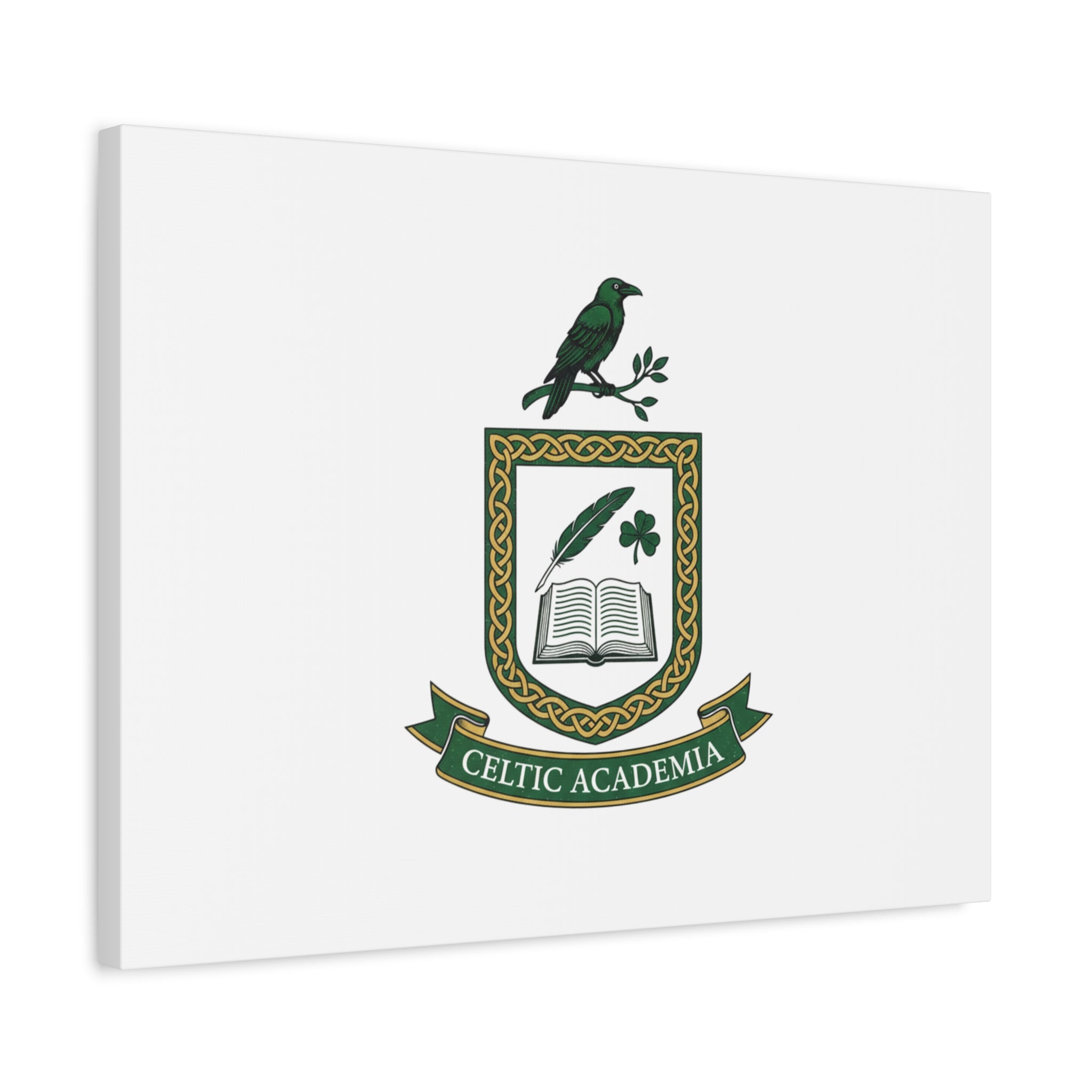 Celtic Academia Crest Canvas | Irish Heritage, Dark Emerald Gaelic Library