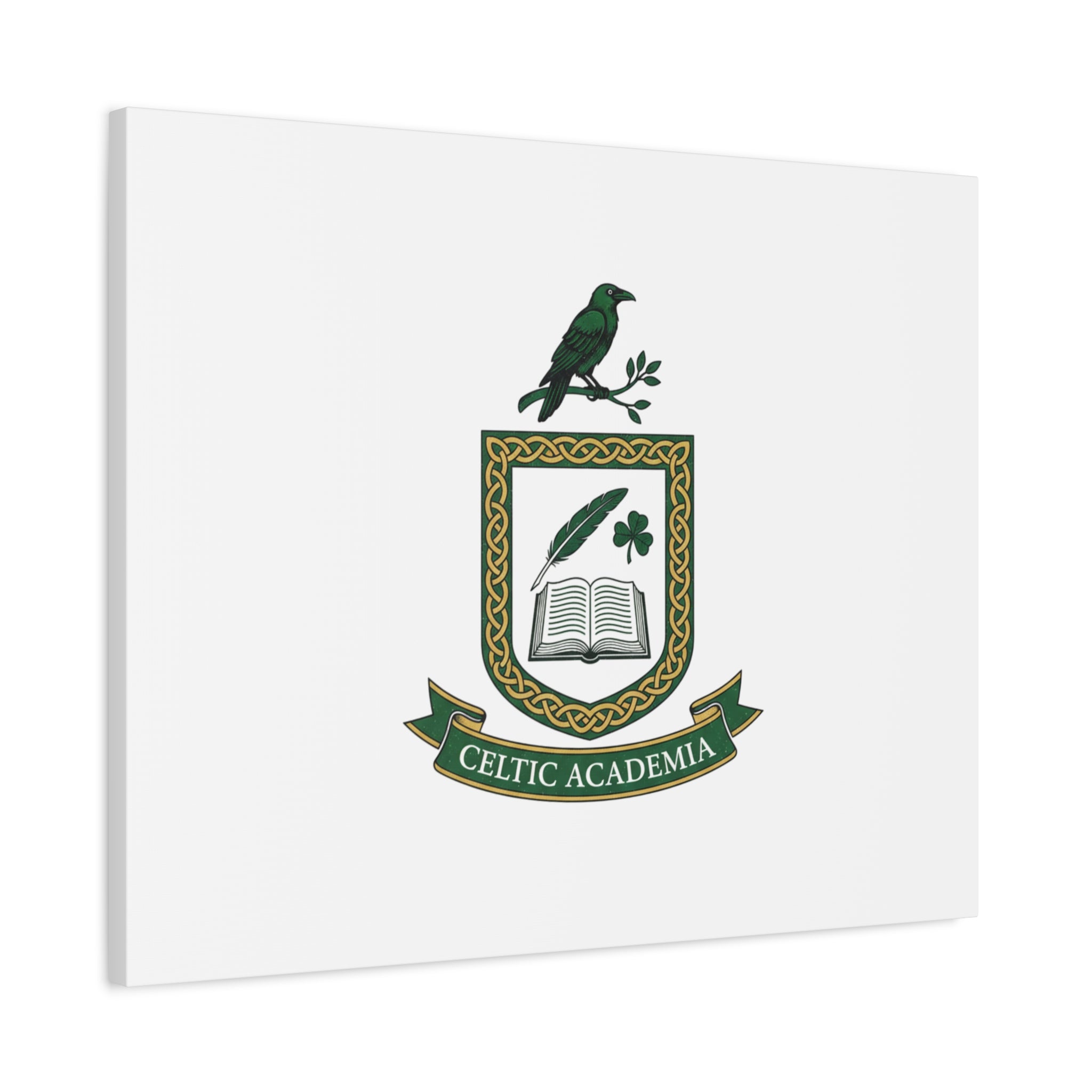 Celtic Academia Crest Canvas | Irish Heritage, Dark Emerald Gaelic Library