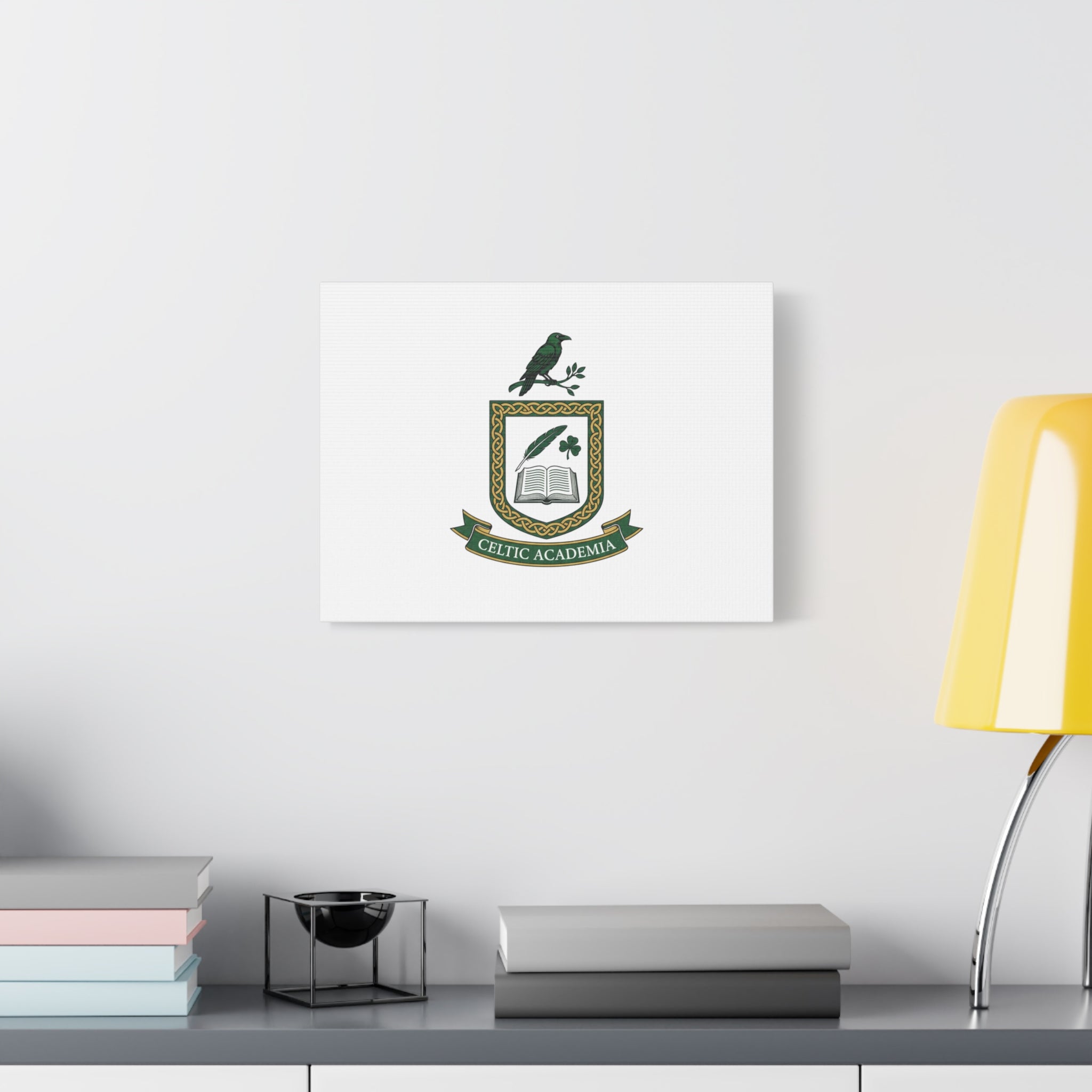 Celtic Academia Crest Canvas | Irish Heritage, Dark Emerald Gaelic Library