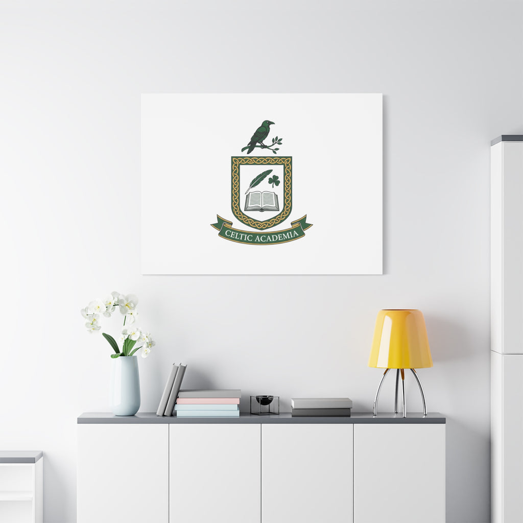 Celtic Academia Crest Canvas | Irish Heritage, Dark Emerald Gaelic Library