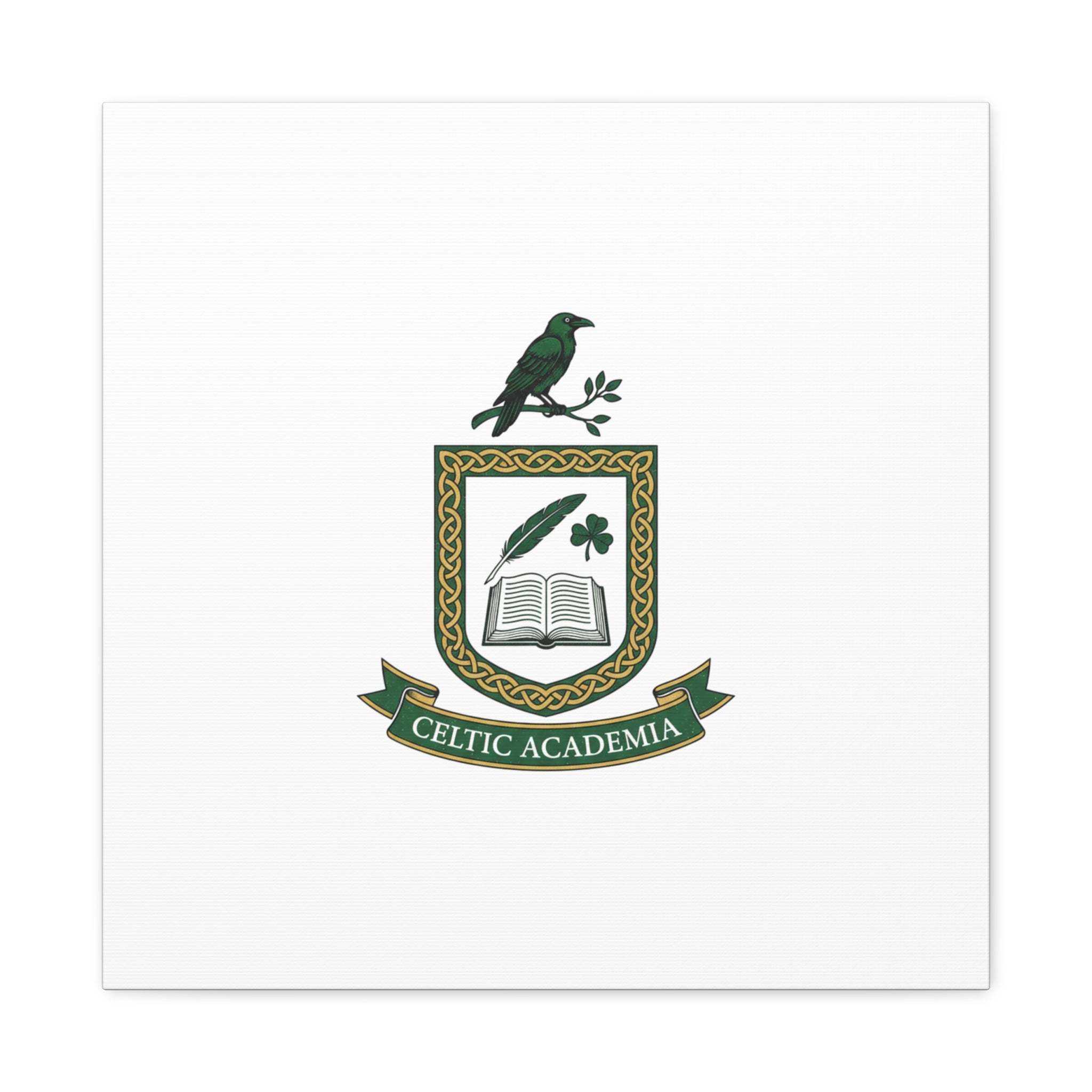 Celtic Academia Crest Canvas | Irish Heritage, Dark Emerald Gaelic Library