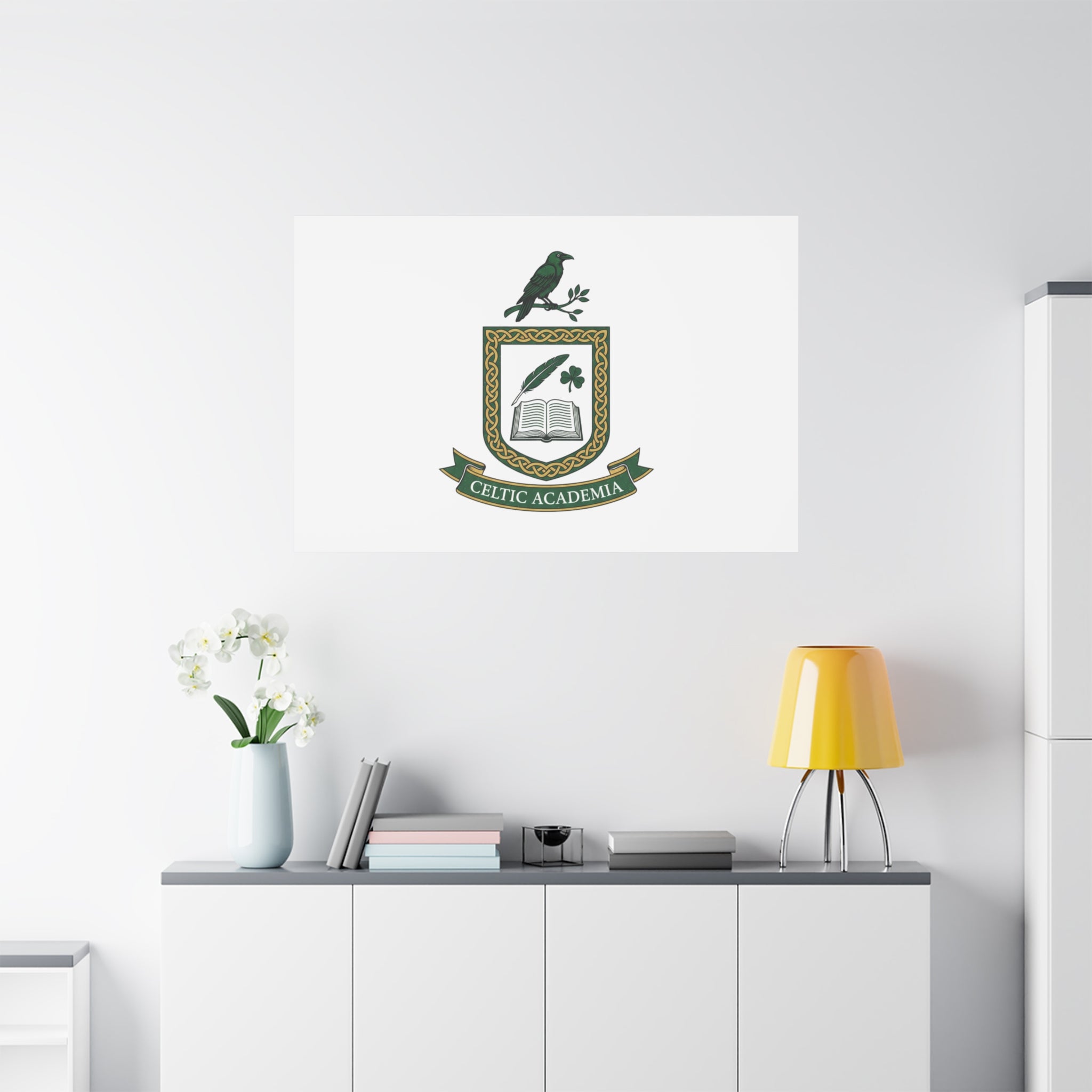 Celtic Academia Crest Canvas | Irish Heritage, Dark Emerald Gaelic Library