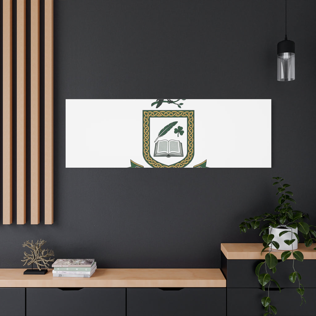 Celtic Academia Crest Canvas | Irish Heritage, Dark Emerald Gaelic Library