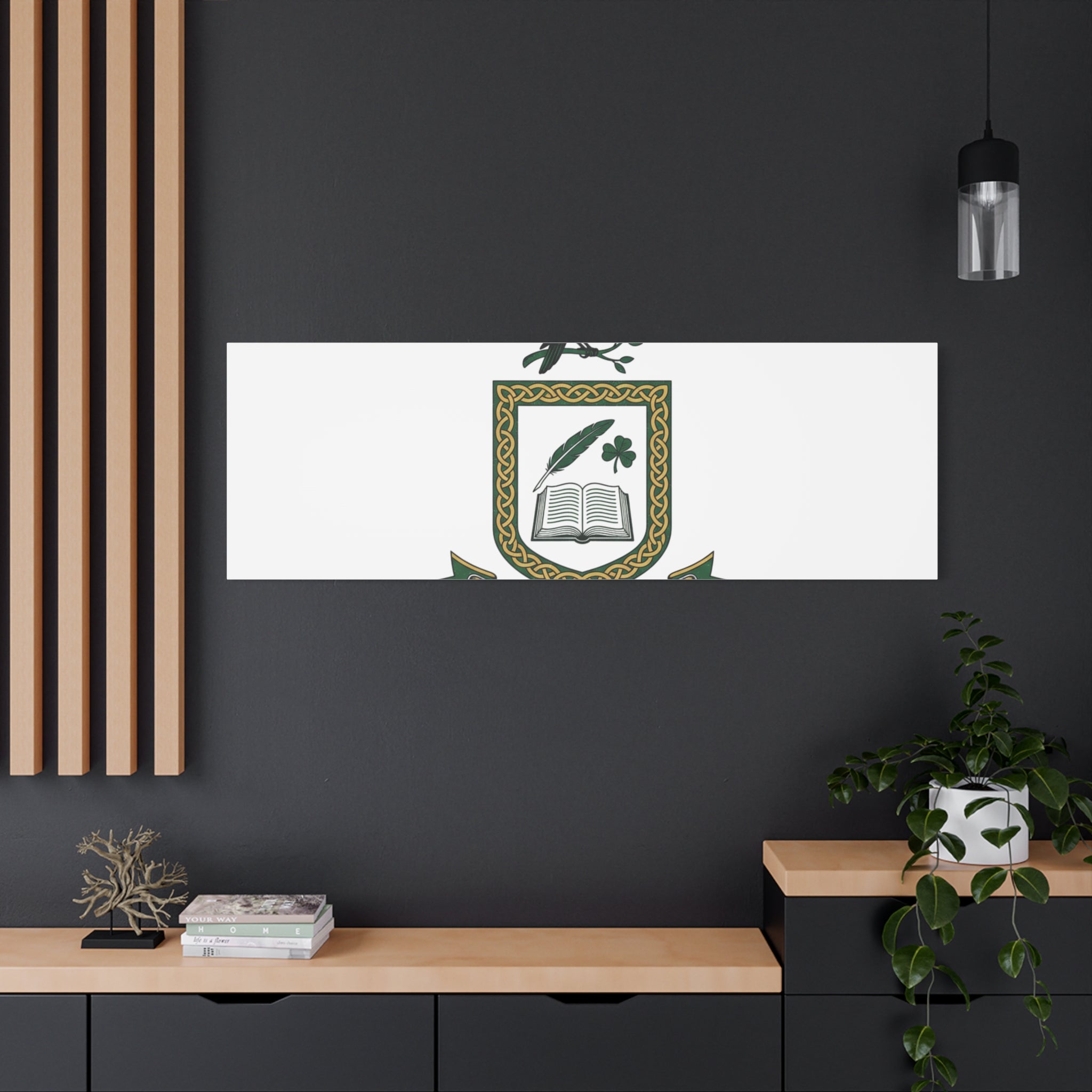 Celtic Academia Crest Canvas | Irish Heritage, Dark Emerald Gaelic Library