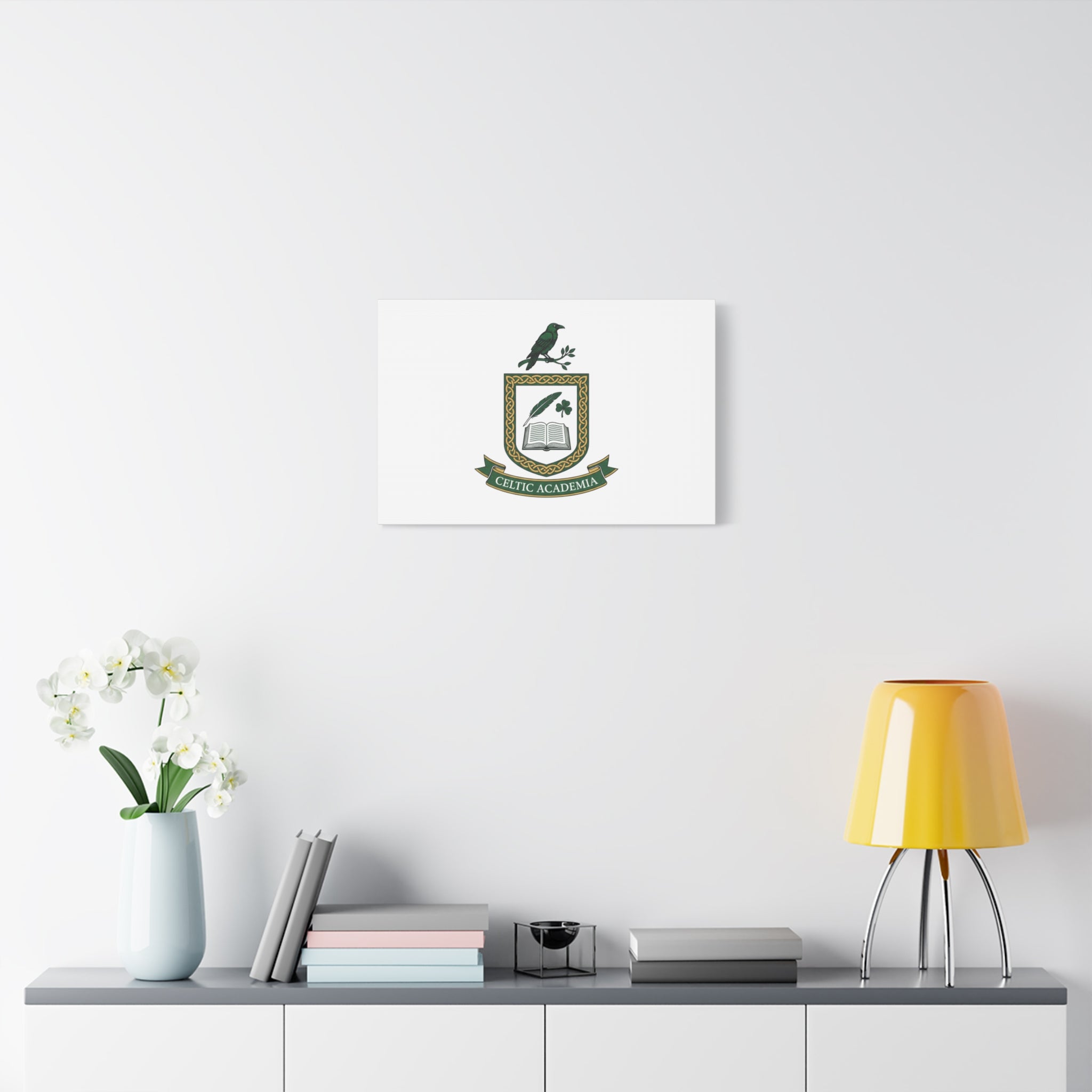 Celtic Academia Crest Canvas | Irish Heritage, Dark Emerald Gaelic Library