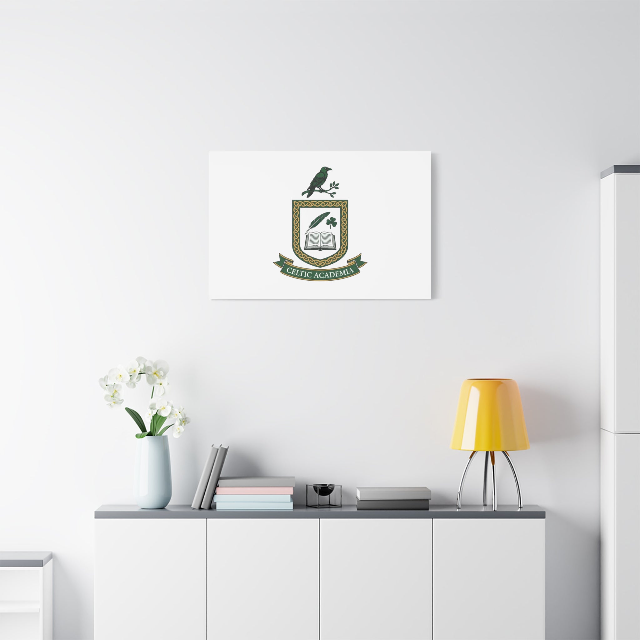 Celtic Academia Crest Canvas | Irish Heritage, Dark Emerald Gaelic Library