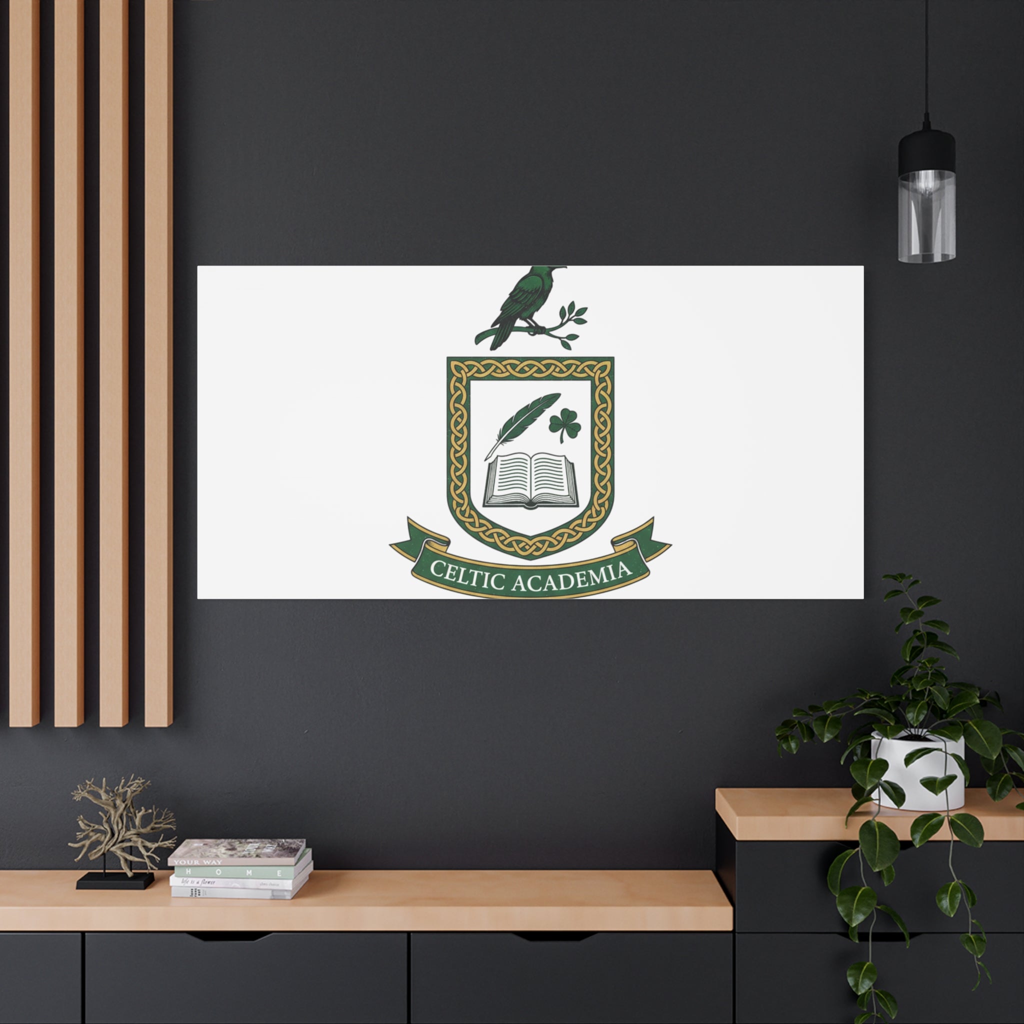 Celtic Academia Crest Canvas | Irish Heritage, Dark Emerald Gaelic Library