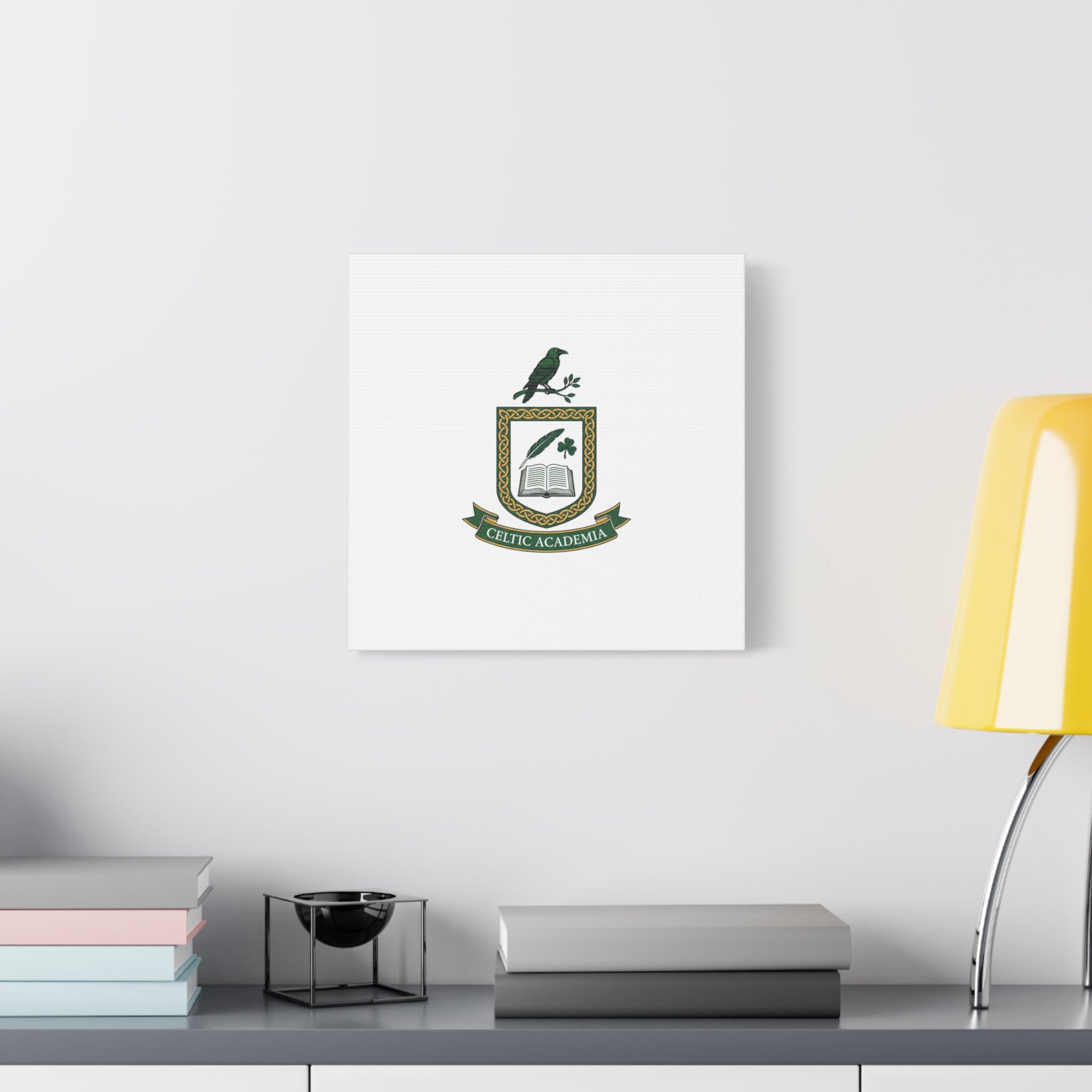 Celtic Academia Crest Canvas | Irish Heritage, Dark Emerald Gaelic Library