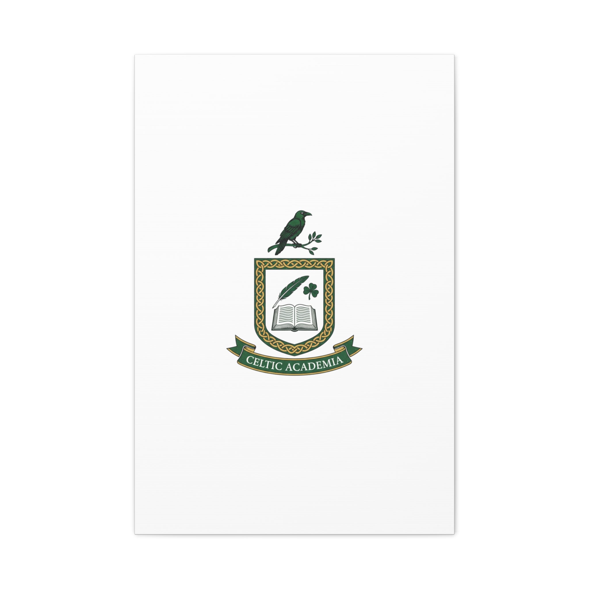 Celtic Academia Crest Canvas | Irish Heritage, Dark Emerald Gaelic Library