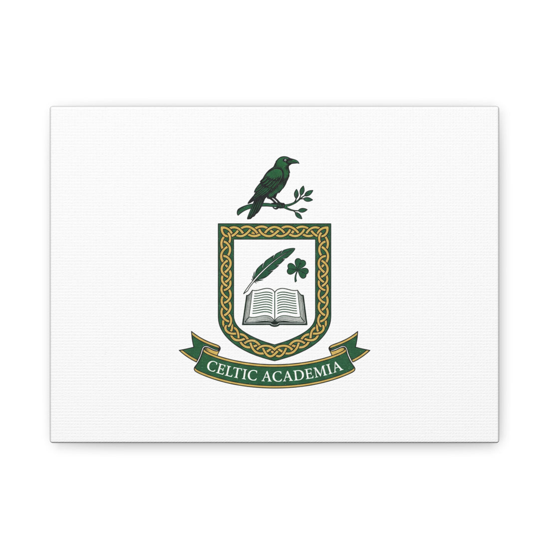 Celtic Academia Crest Canvas | Irish Heritage, Dark Emerald Gaelic Library