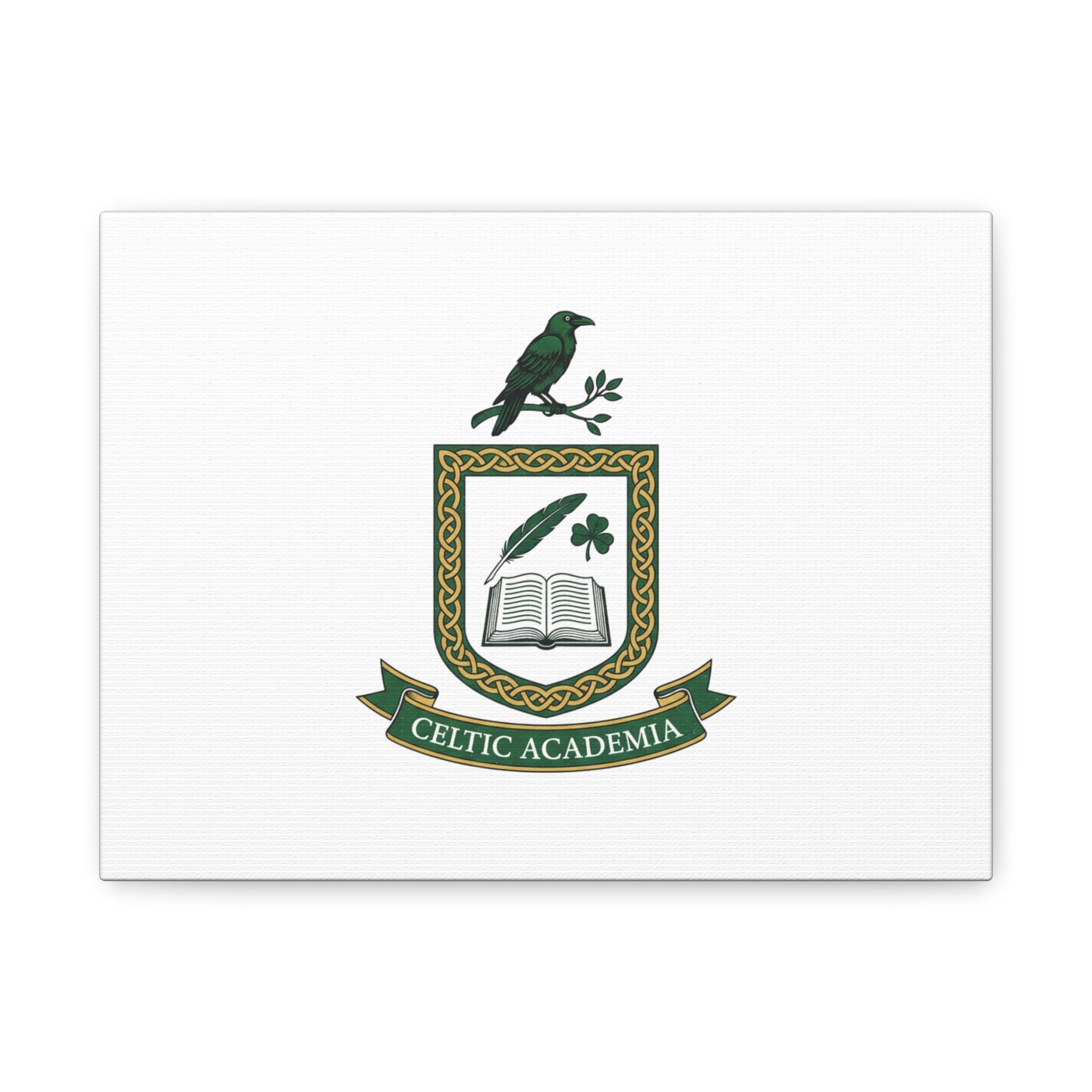 Celtic Academia Crest Canvas | Irish Heritage, Dark Emerald Gaelic Library