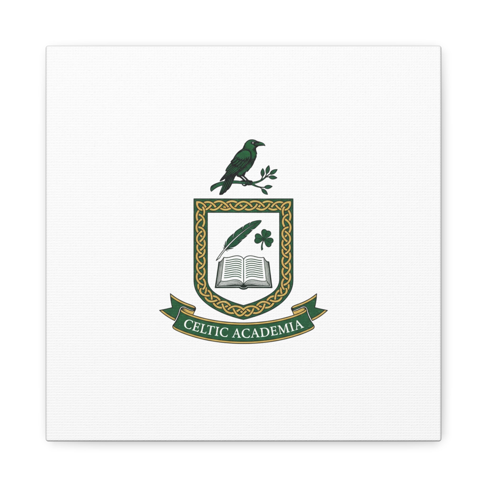 Celtic Academia Crest Canvas | Irish Heritage, Dark Emerald Gaelic Library