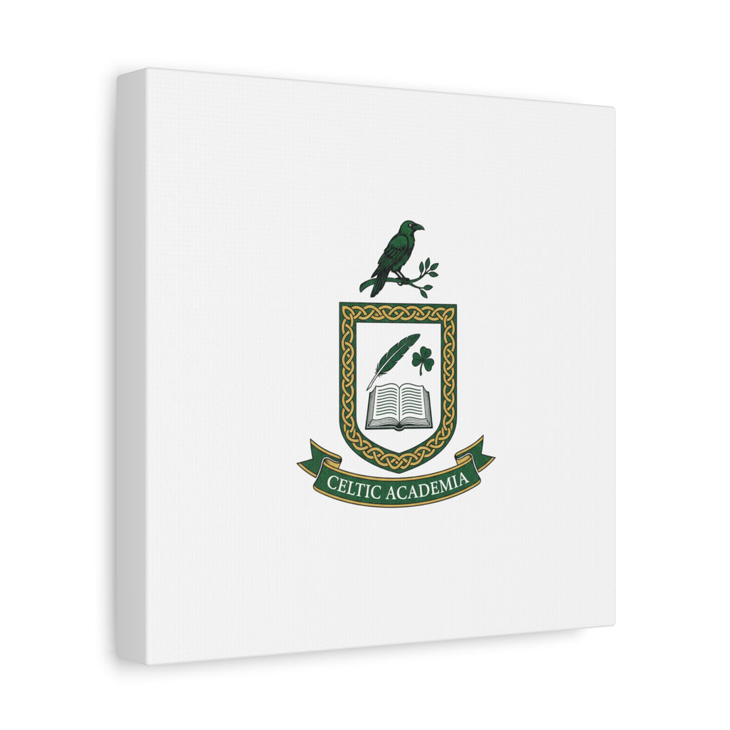 Celtic Academia Crest Canvas | Irish Heritage, Dark Emerald Gaelic Library