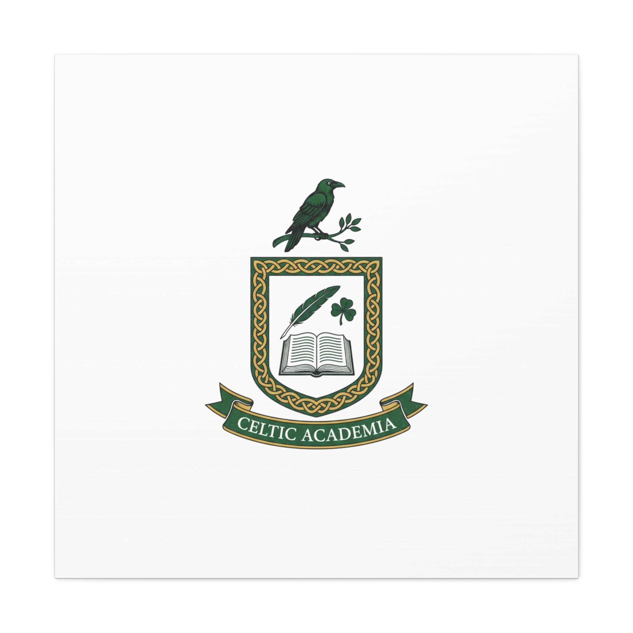Celtic Academia Crest Canvas | Irish Heritage, Dark Emerald Gaelic Library