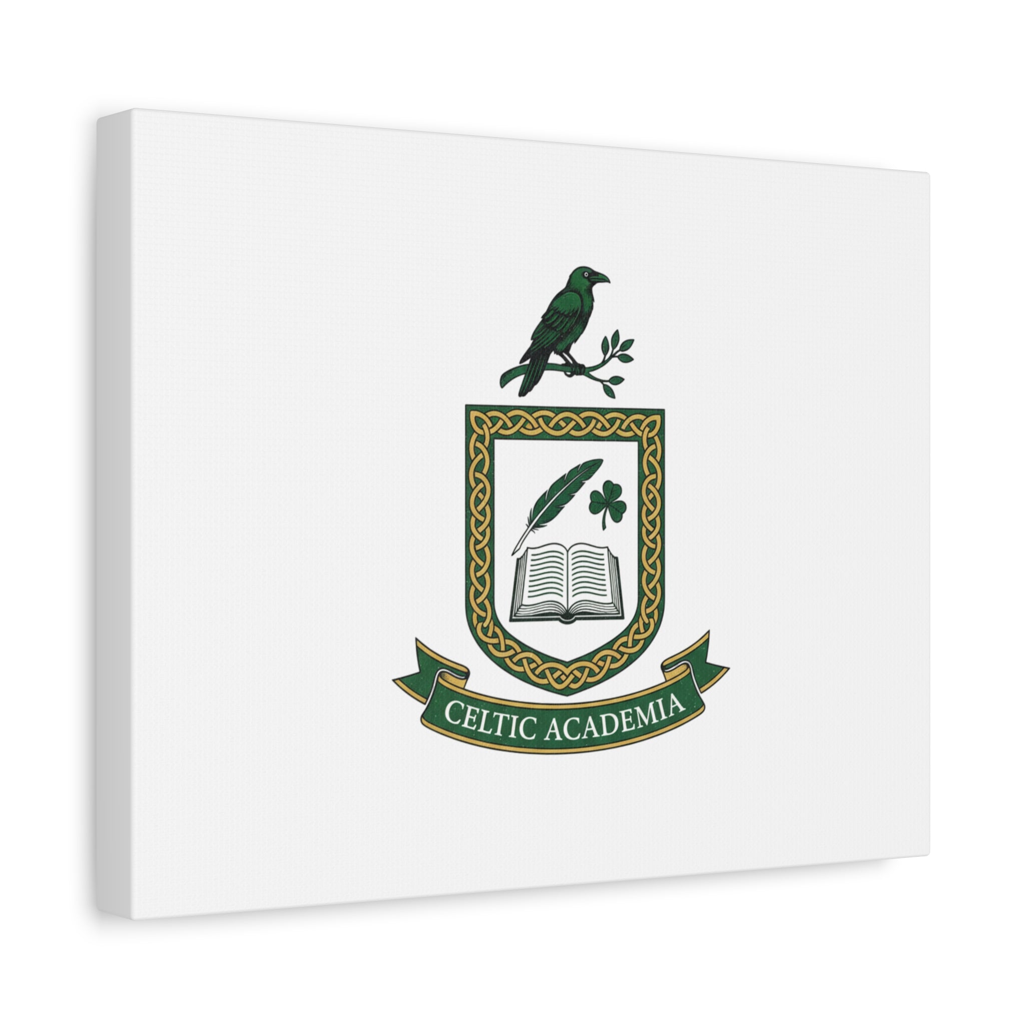 Celtic Academia Crest Canvas | Irish Heritage, Dark Emerald Gaelic Library