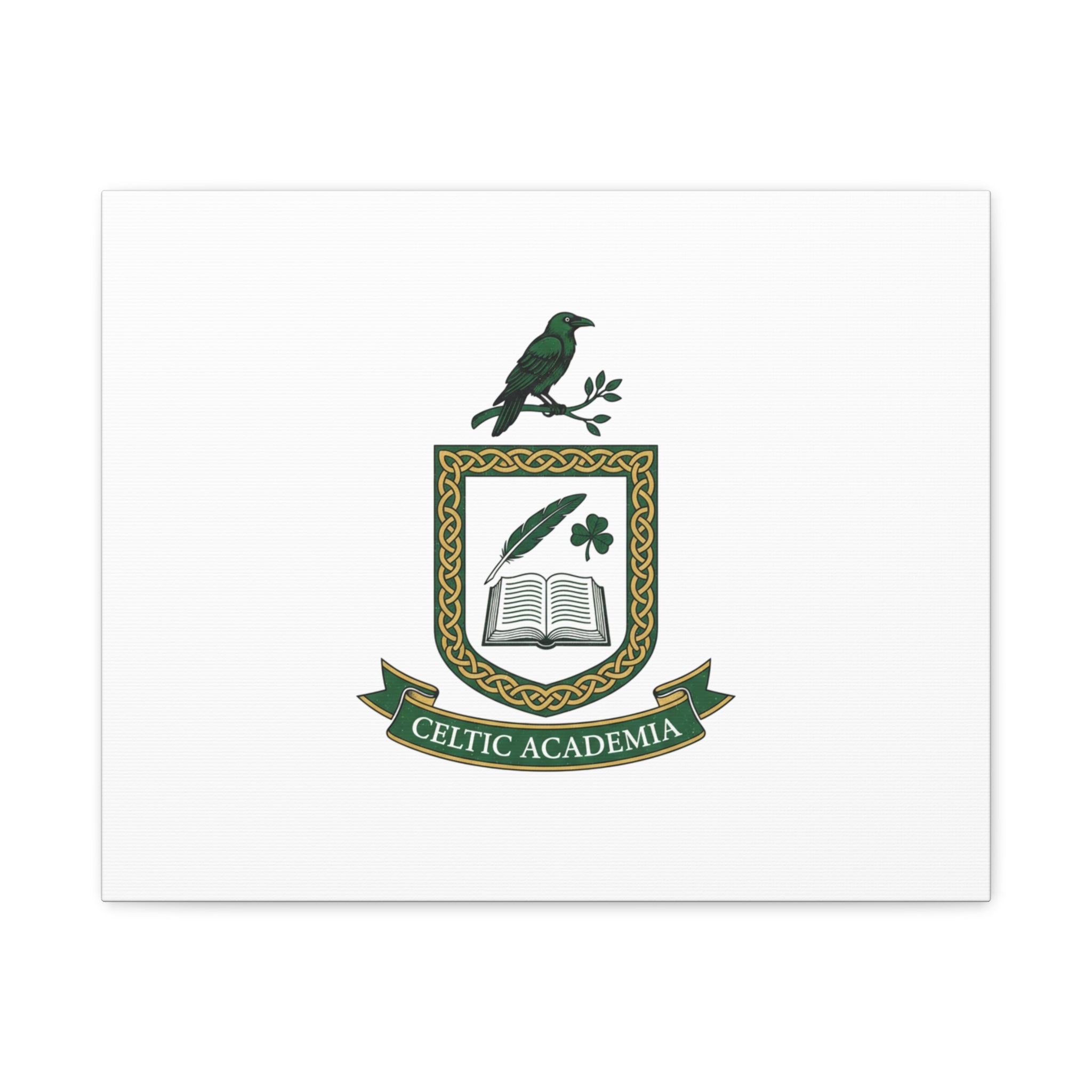 Celtic Academia Crest Canvas | Irish Heritage, Dark Emerald Gaelic Library