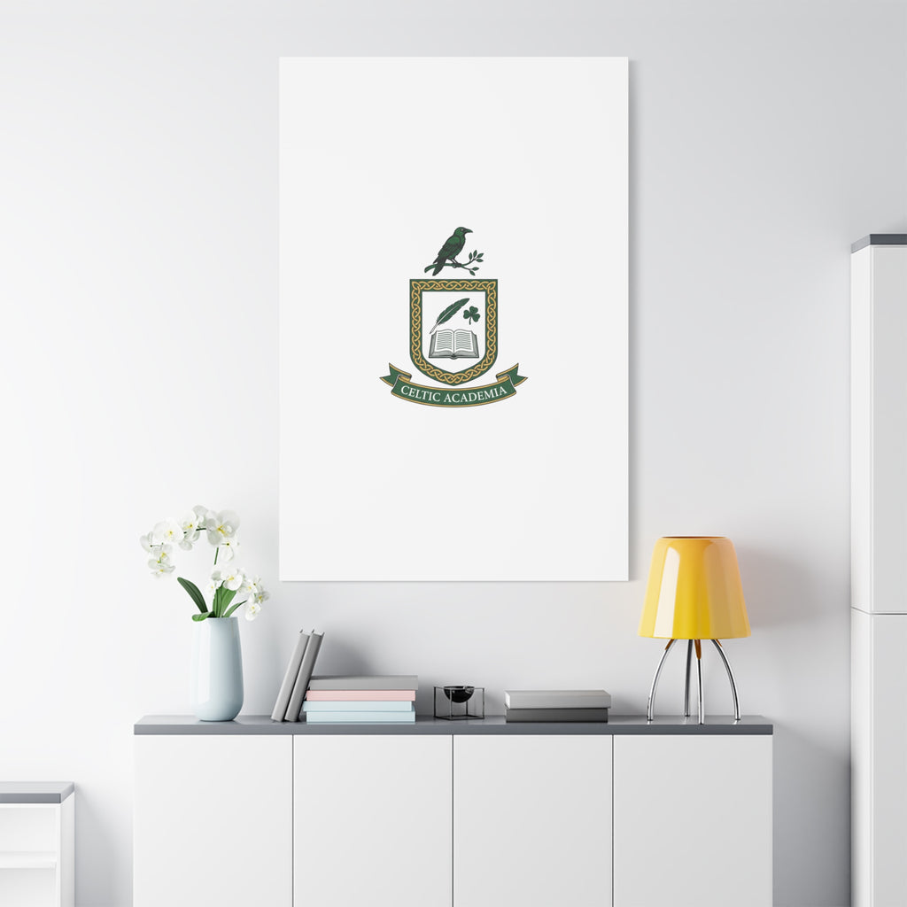 Celtic Academia Crest Canvas | Irish Heritage, Dark Emerald Gaelic Library