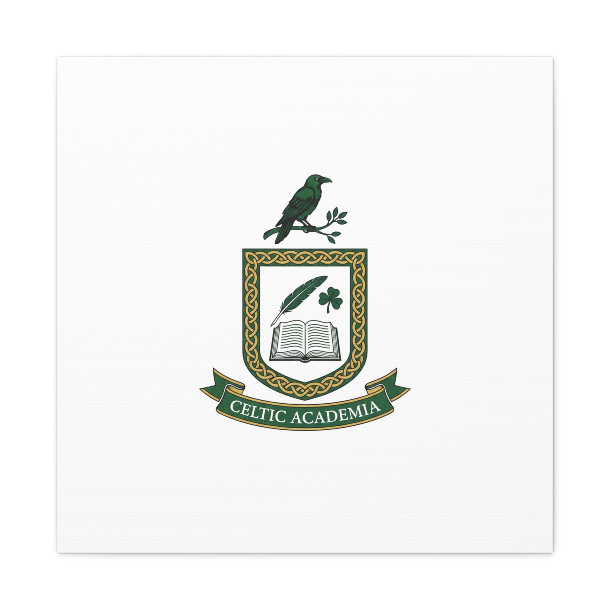 Celtic Academia Crest Canvas | Irish Heritage, Dark Emerald Gaelic Library